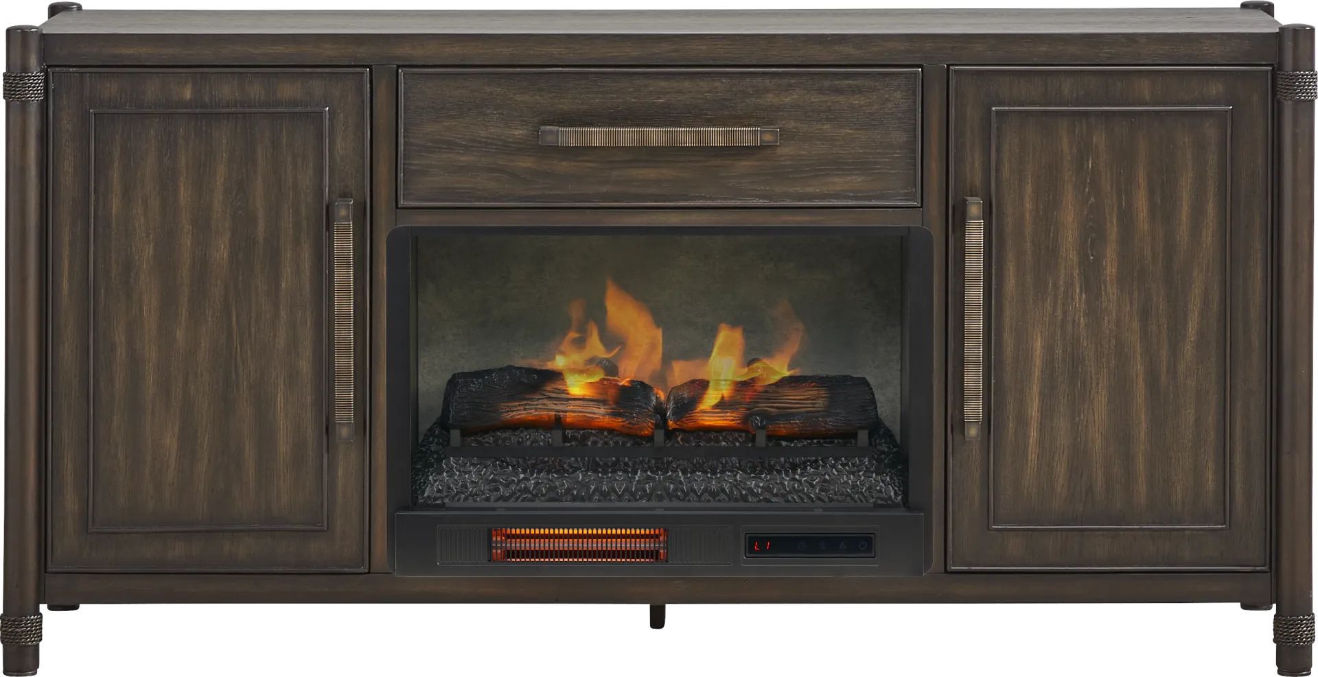 Vineyard Estates Brown 66 in. Console with Electric Log Fireplace - Image 1