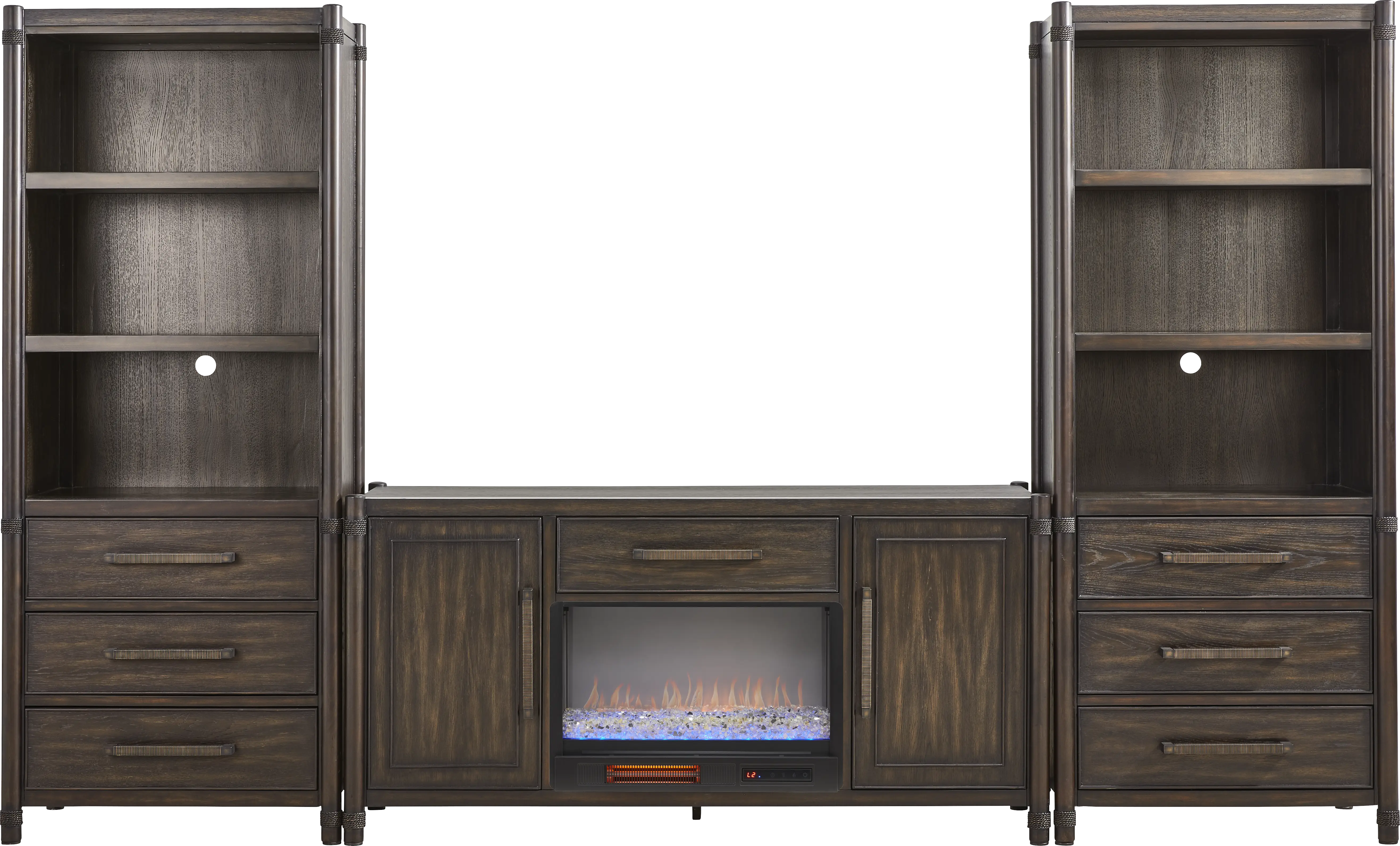 Vineyard Estates Brown 3 Pc Wall Unit with 66 in. Console and Electric Fireplace - Thumbnail - Image 1