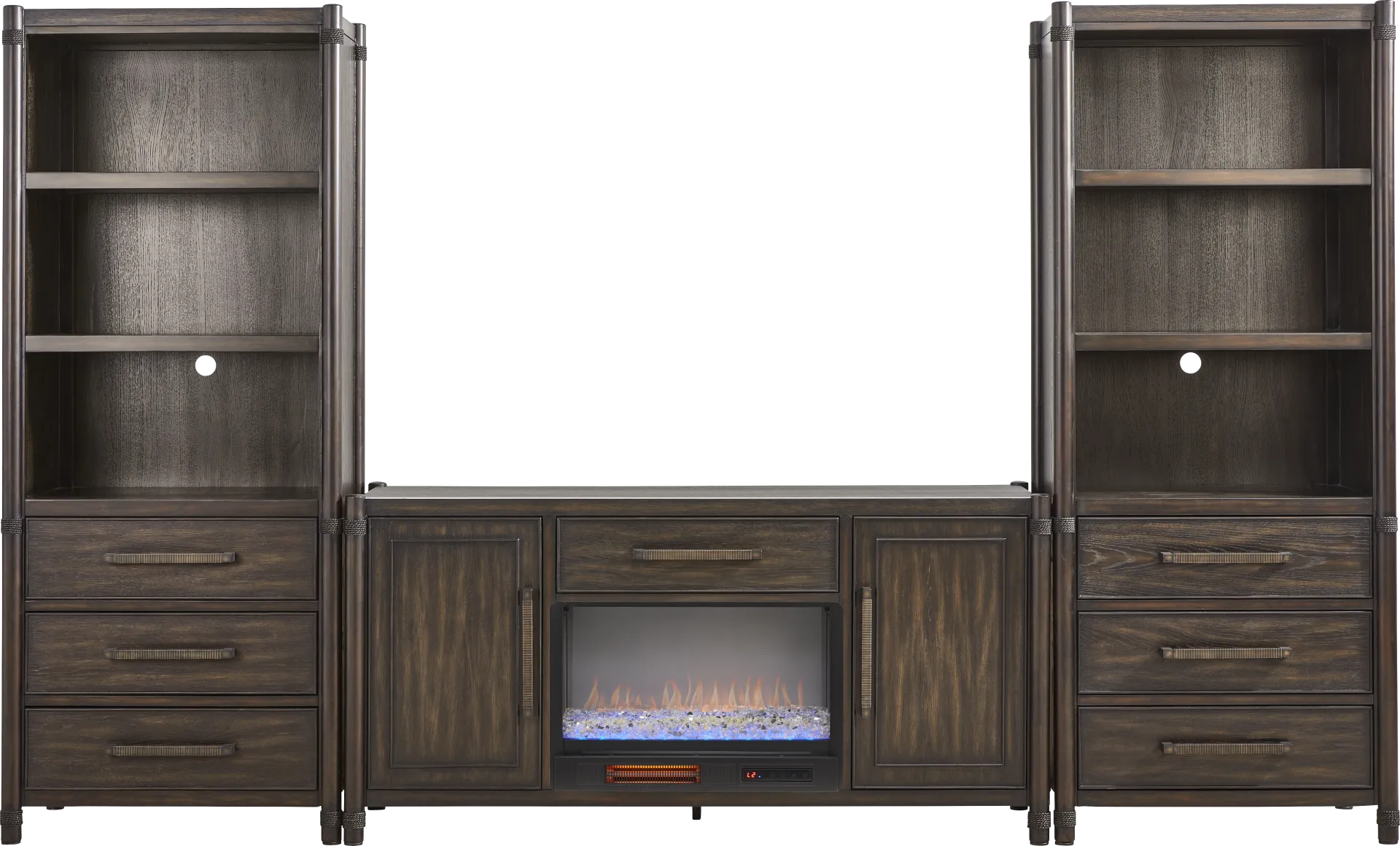 Vineyard Estates Brown 3 Pc Wall Unit with 66 in. Console and Electric Fireplace - Image 1