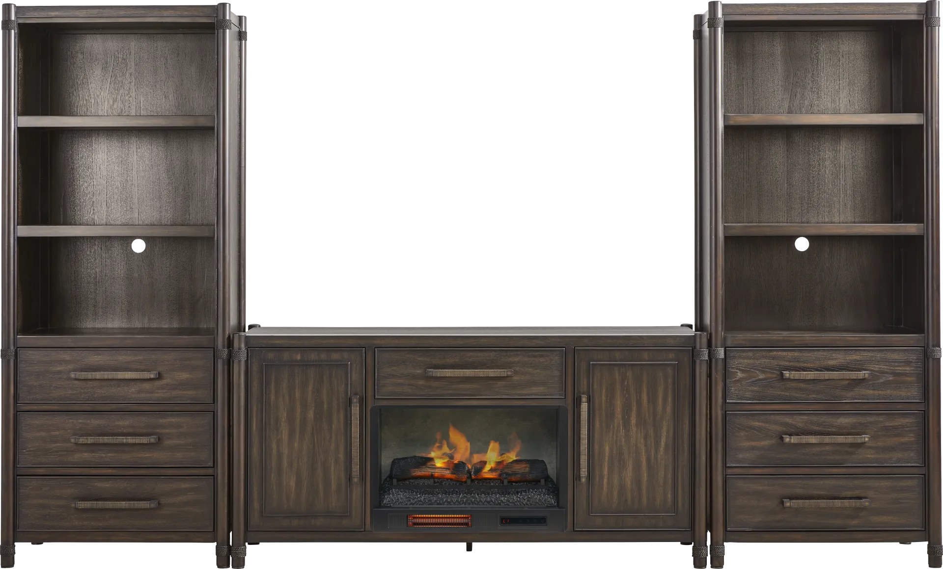 Vineyard Estates Brown 3 Pc Wall Unit with 66 in. Console and Electric Log Fireplace - Image 1