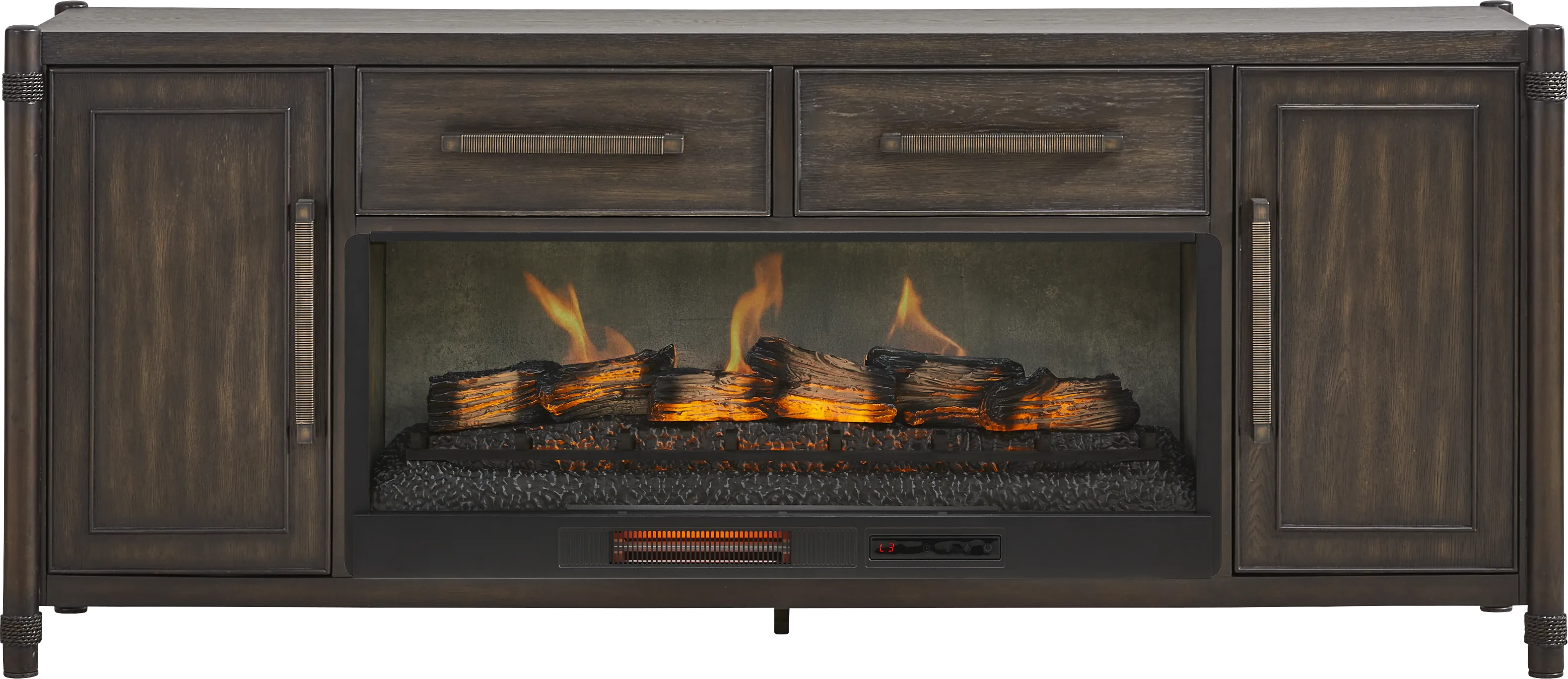 Vineyard Estates Brown 78 in. Console with Electric Log Fireplace - Thumbnail - Image 1