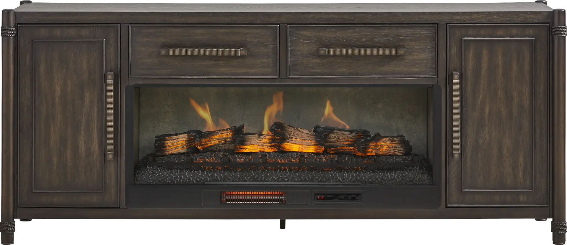 Vineyard Estates Brown 78 in. Console with Electric Log Fireplace
