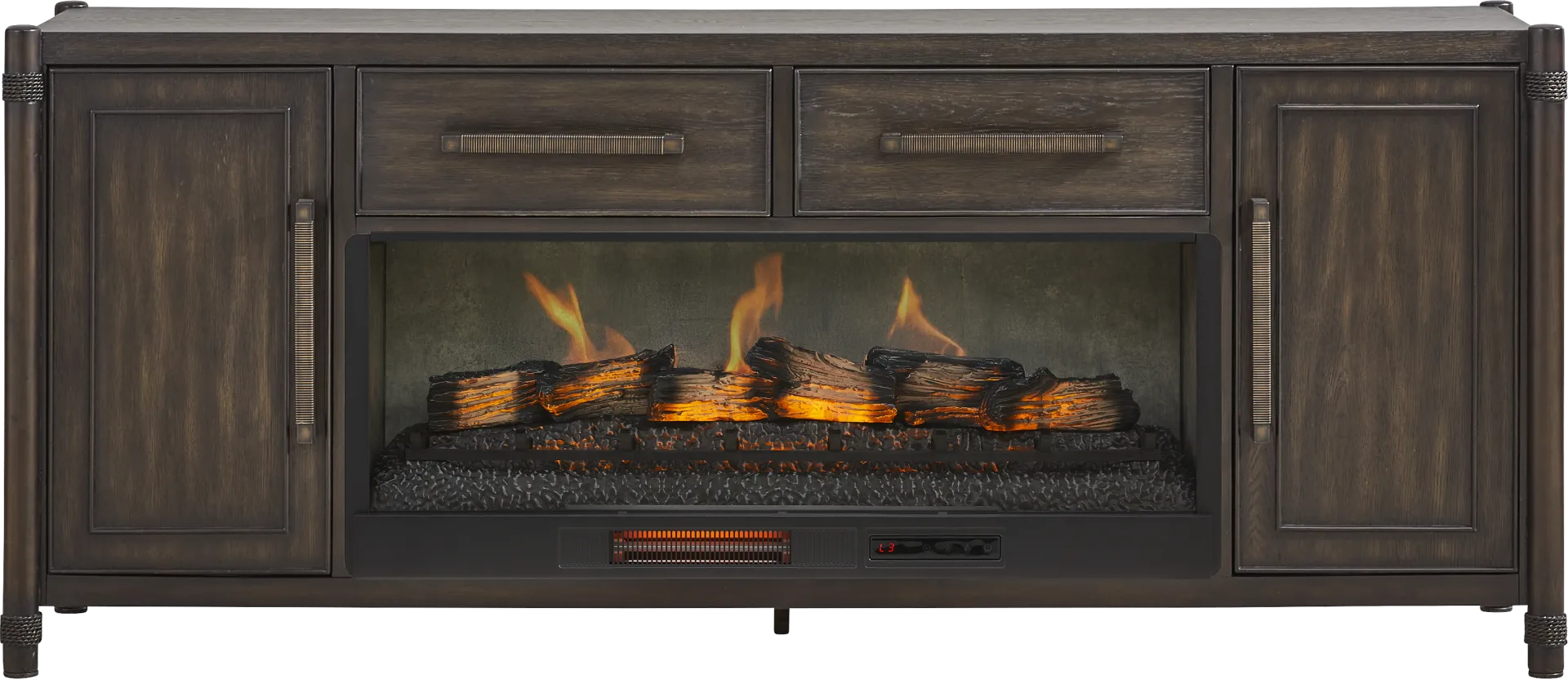 Vineyard Estates Brown 78 in. Console with Electric Log Fireplace - Image 1