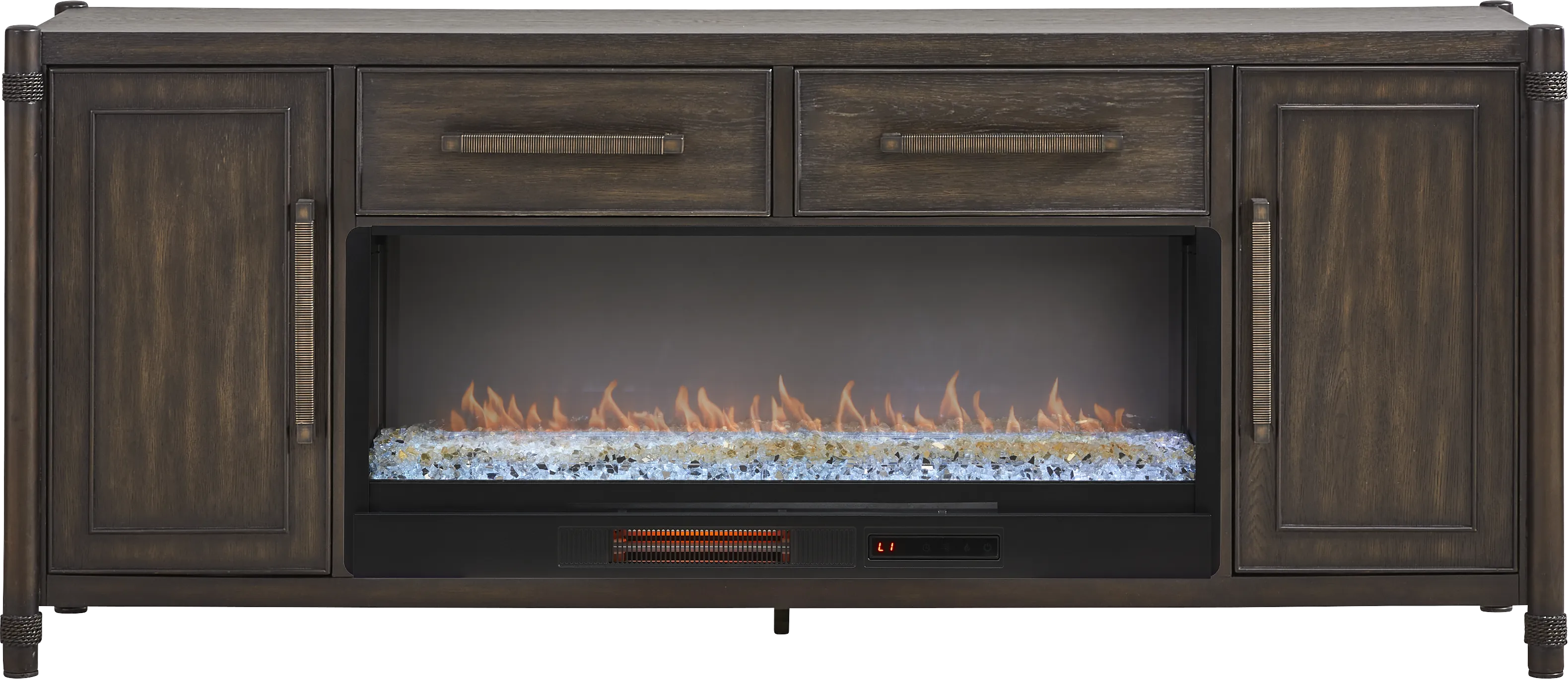 Vineyard Estates Brown 78 in. Console with Electric Fireplace - Thumbnail - Image 1