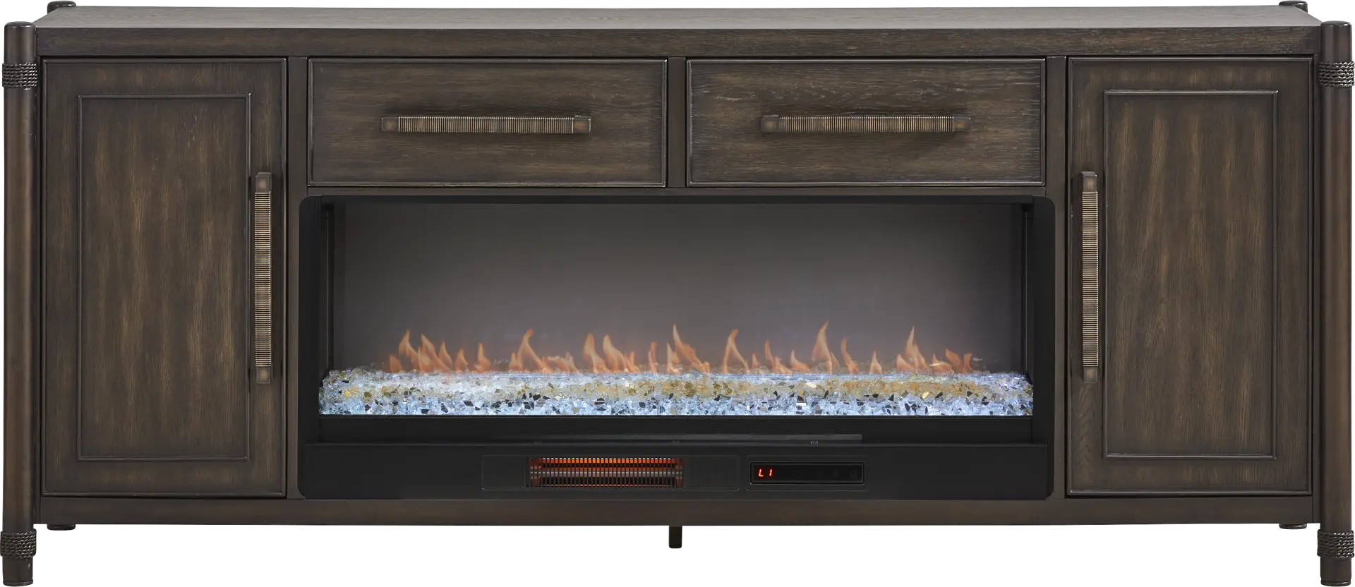 Vineyard Estates Brown 78 in. Console with Electric Fireplace