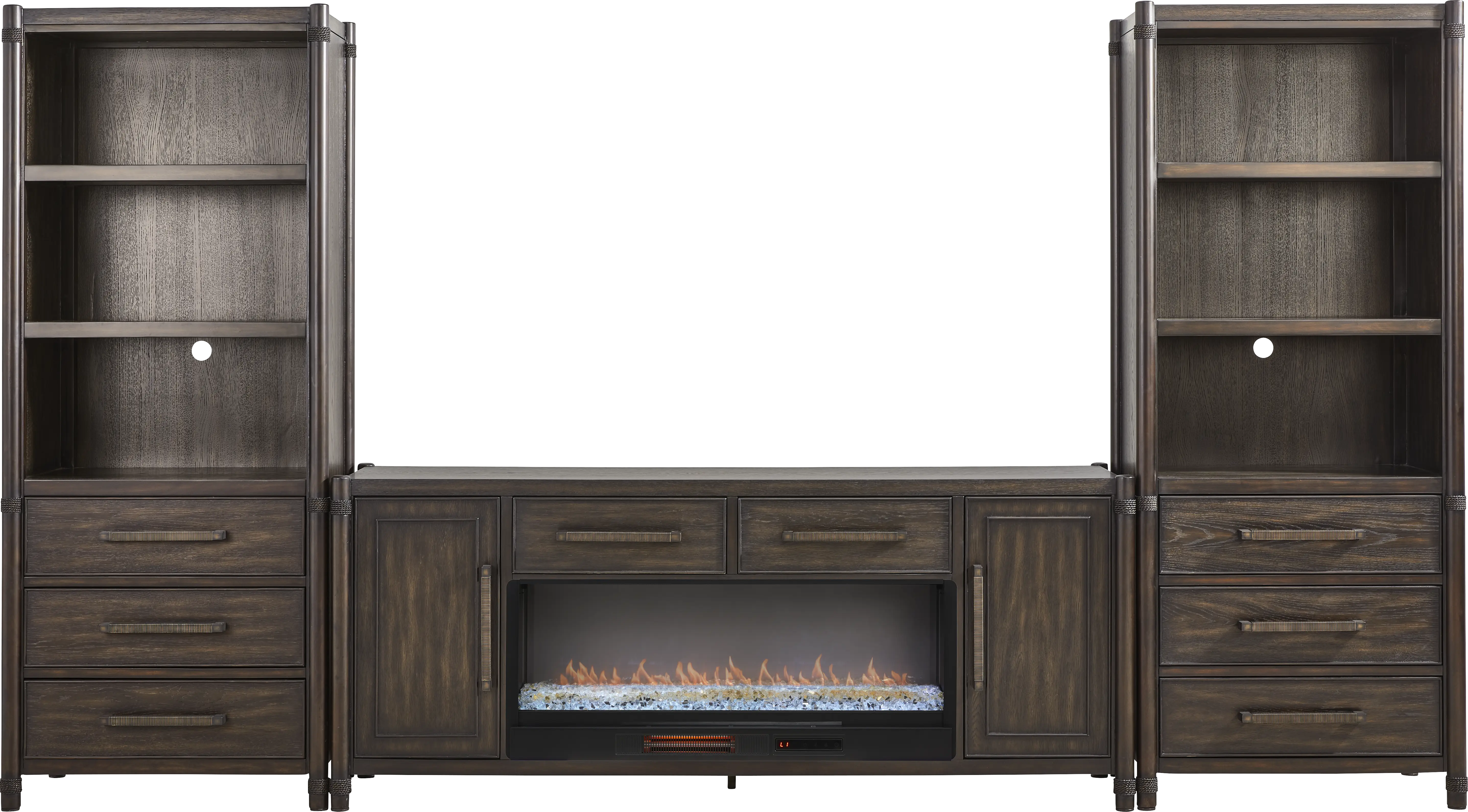 Vineyard Estates Brown 3 Pc Wall Unit with 78 in. Console and Electric Fireplace - Thumbnail - Image 1
