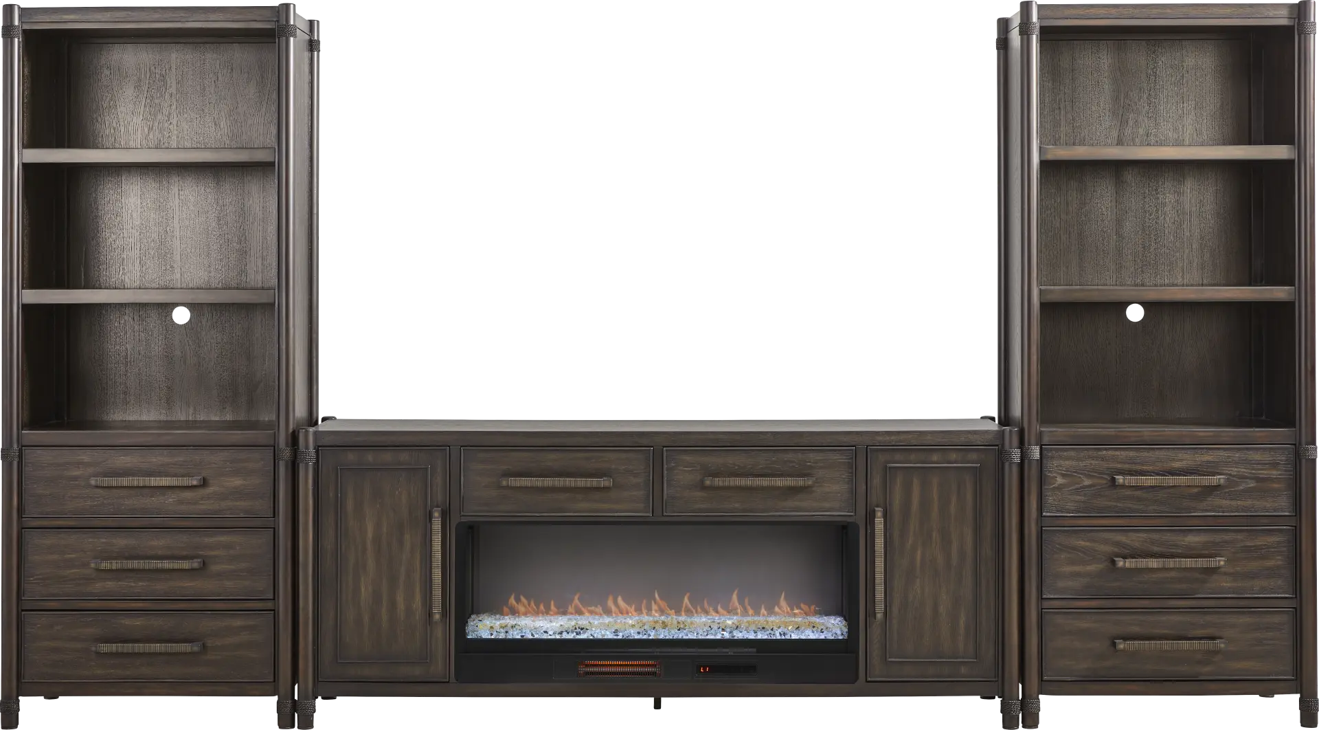 Vineyard Estates Brown 3 Pc Wall Unit with 78 in. Console and Electric Fireplace