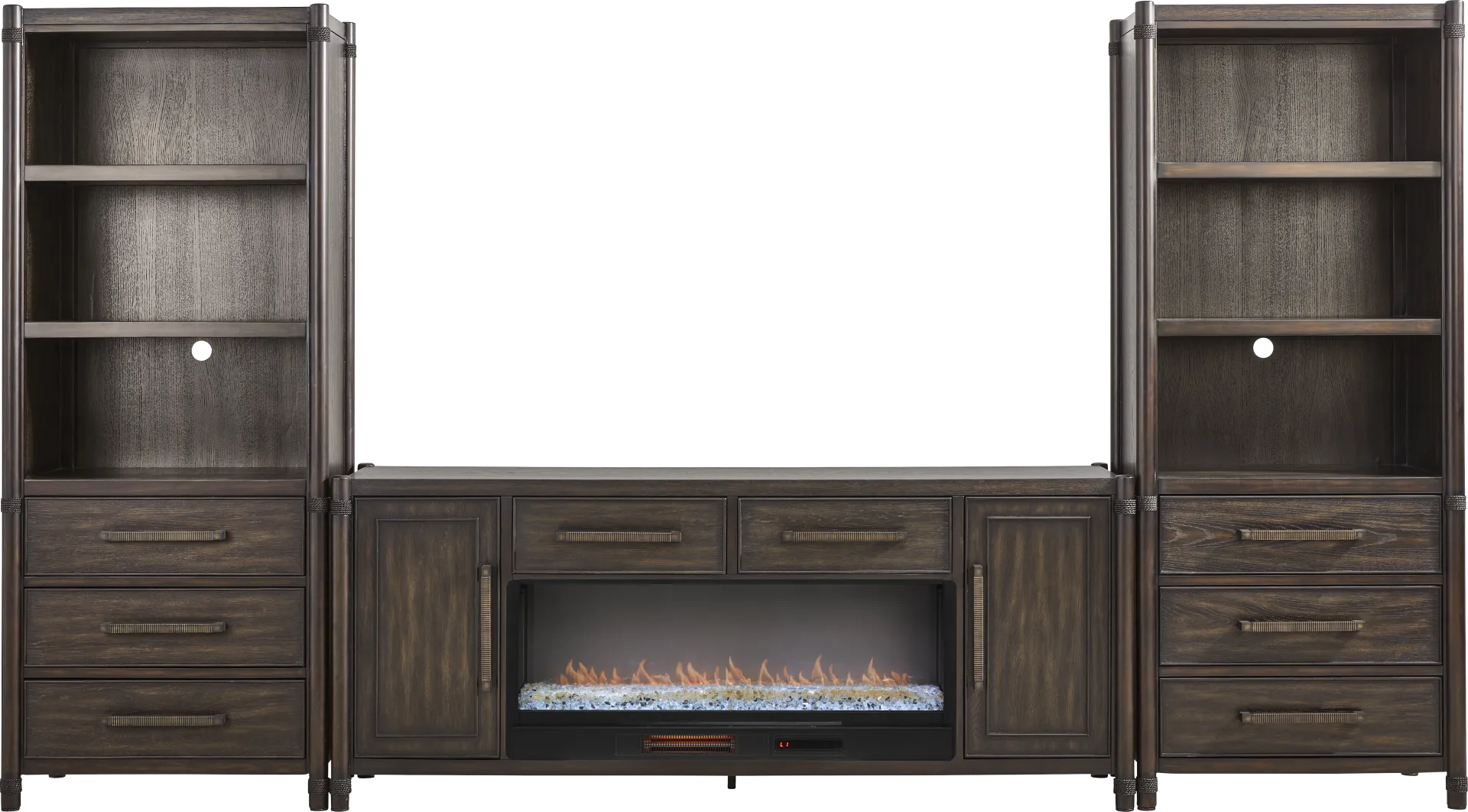 Vineyard Estates Brown 3 Pc Wall Unit with 78 in. Console and Electric Fireplace - Image 1