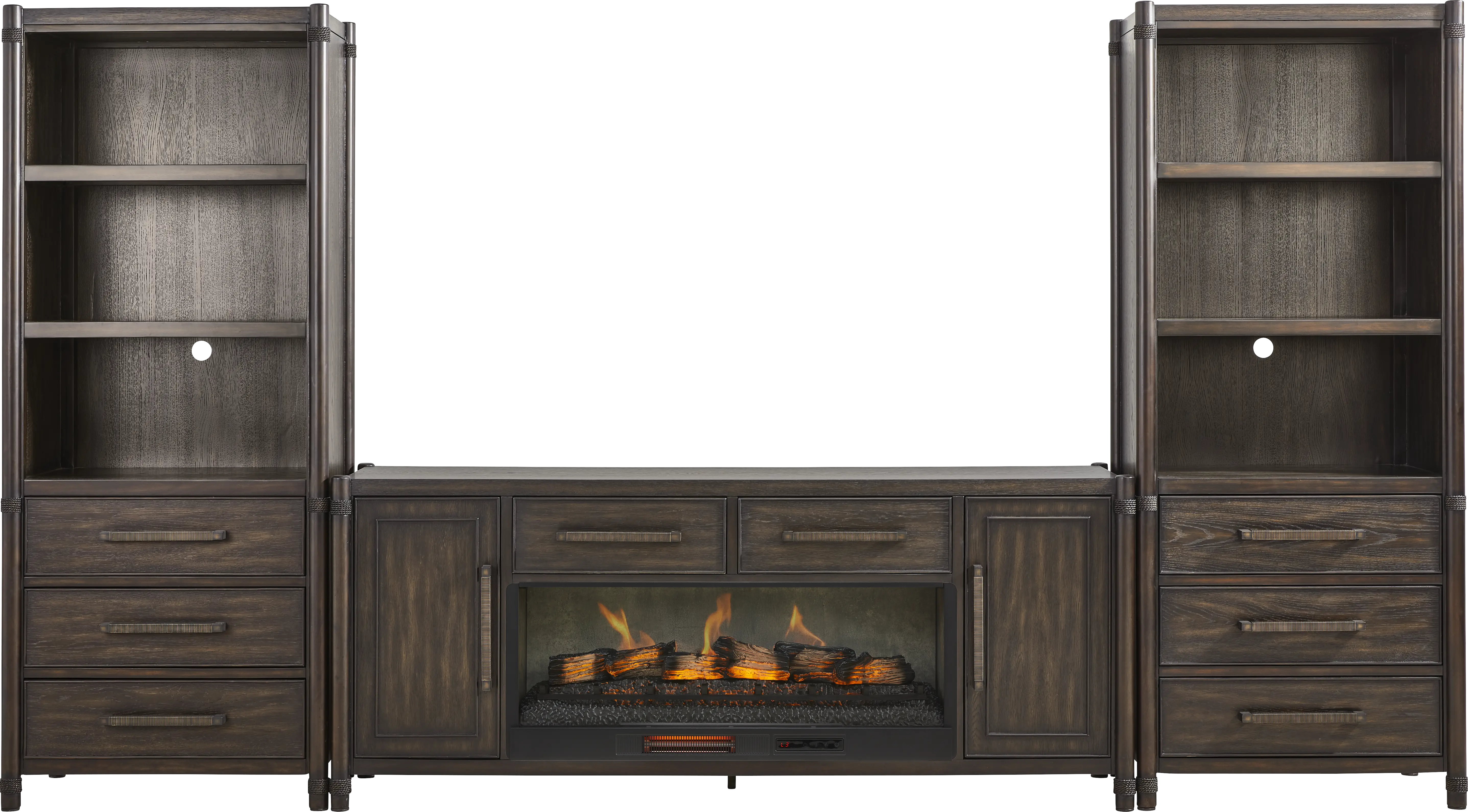 Vineyard Estates Brown 3 Pc Wall Unit with 78 in. Console and Electric Log Fireplace - Thumbnail - Image 1