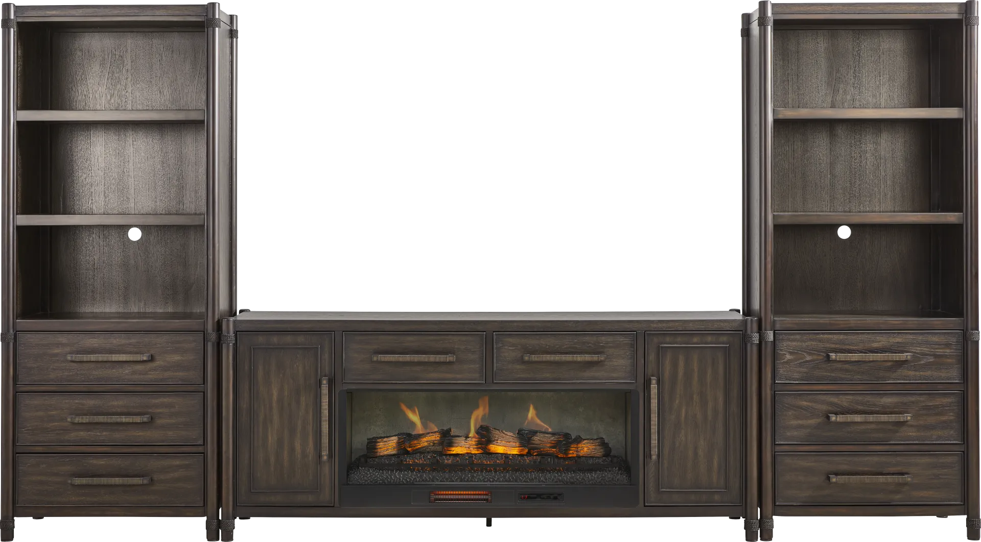 Vineyard Estates Brown 3 Pc Wall Unit with 78 in. Console and Electric Log Fireplace - Image 1