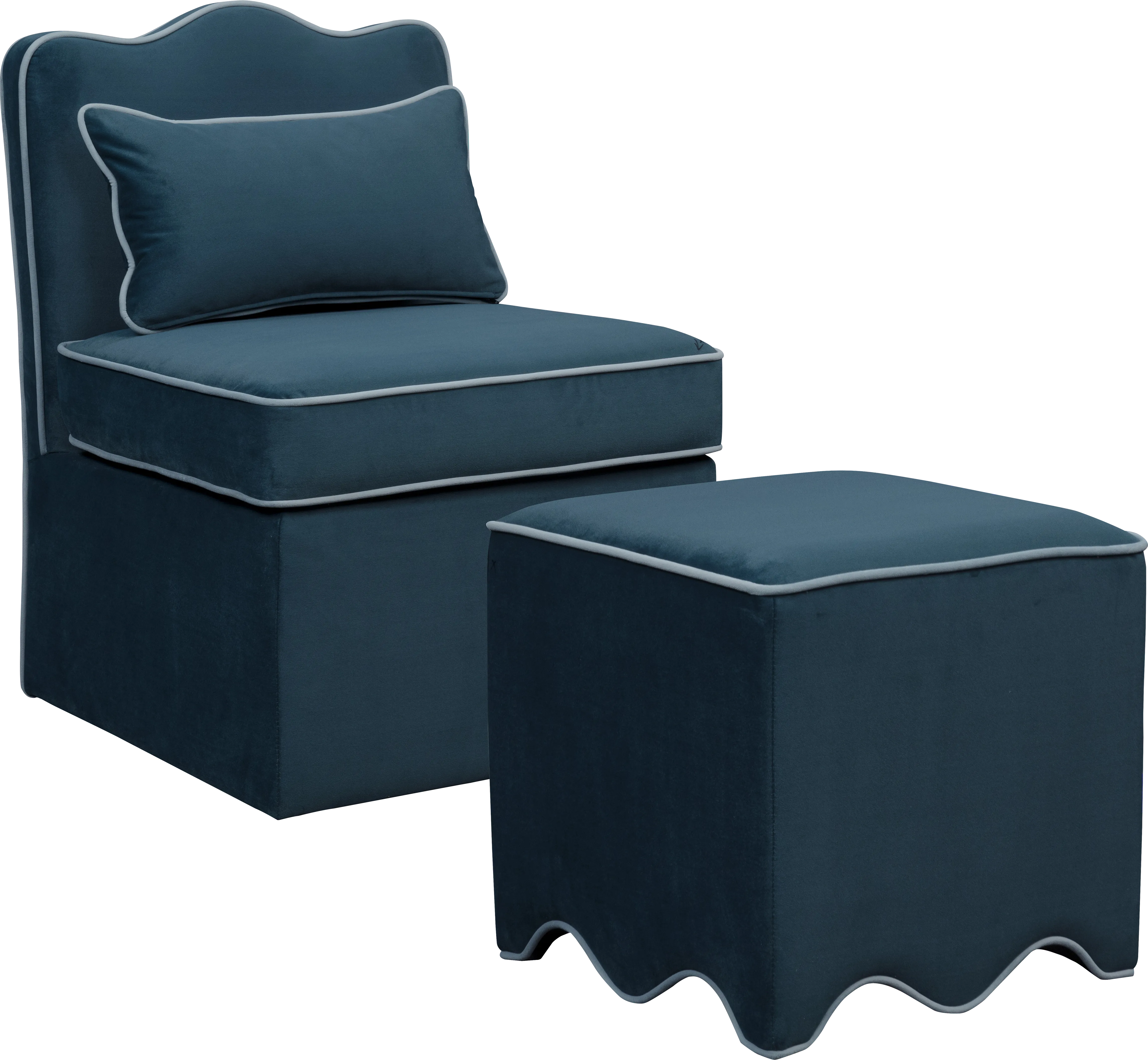 Frances Blue Chair and Ottoman Set - Thumbnail - Image 1