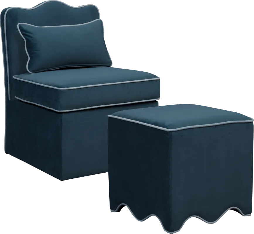 Frances Blue Chair and Ottoman Set