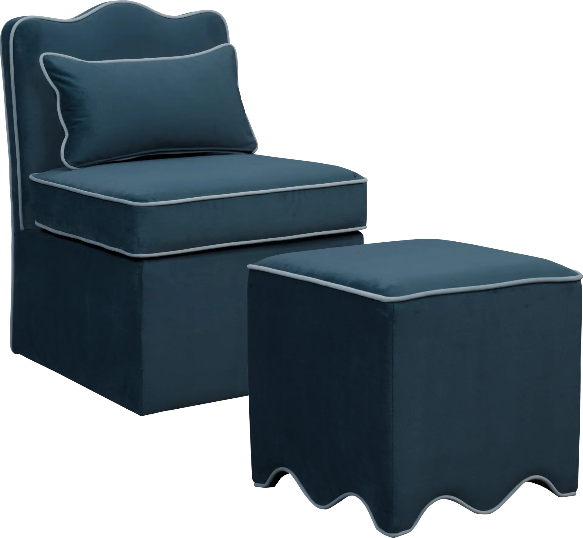 Frances Blue Chair and Ottoman Set