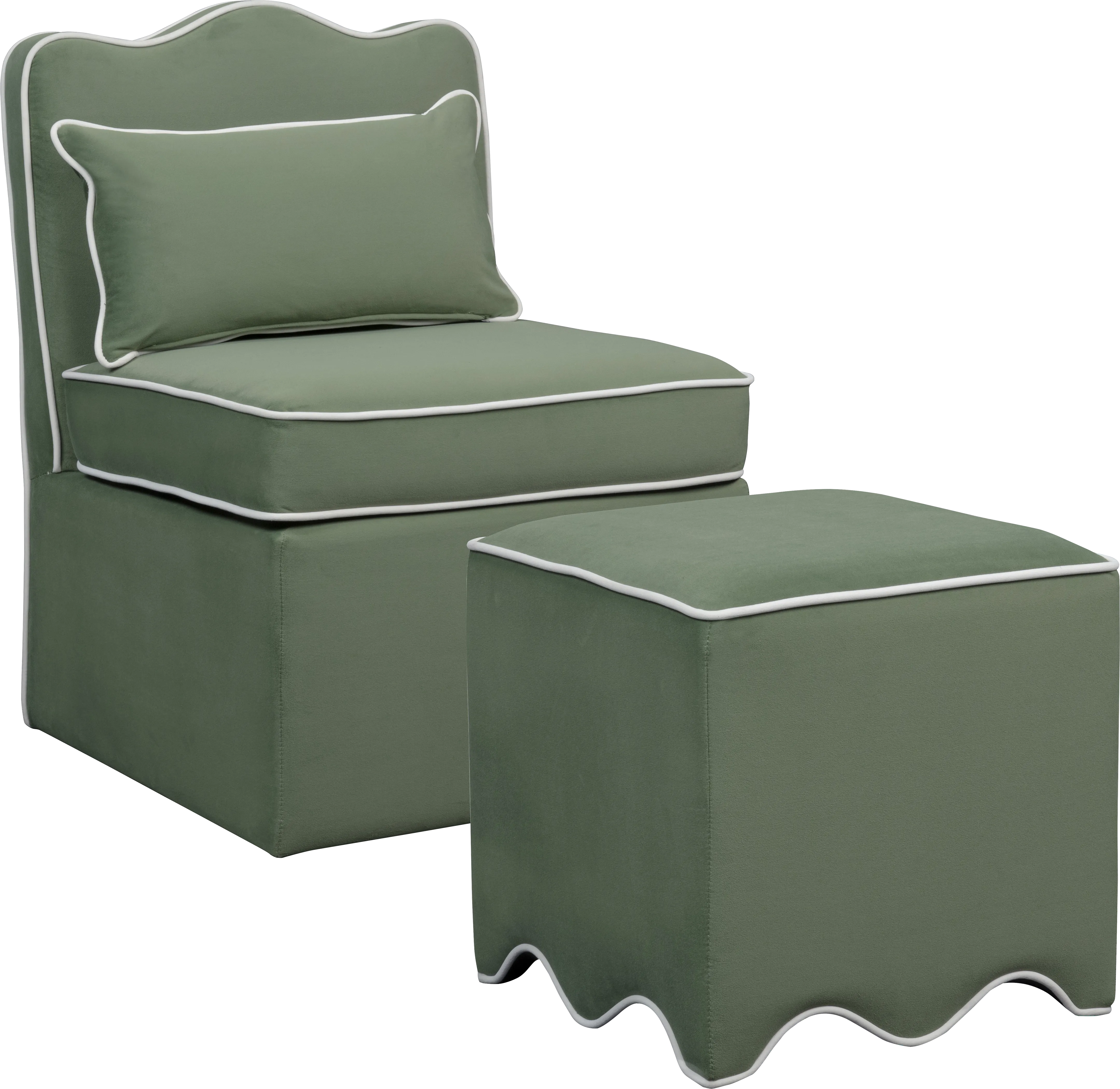Frances Green Chair and Ottoman Set - Thumbnail - Image 1