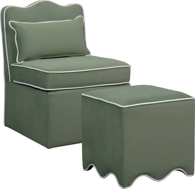Frances Green Chair and Ottoman Set