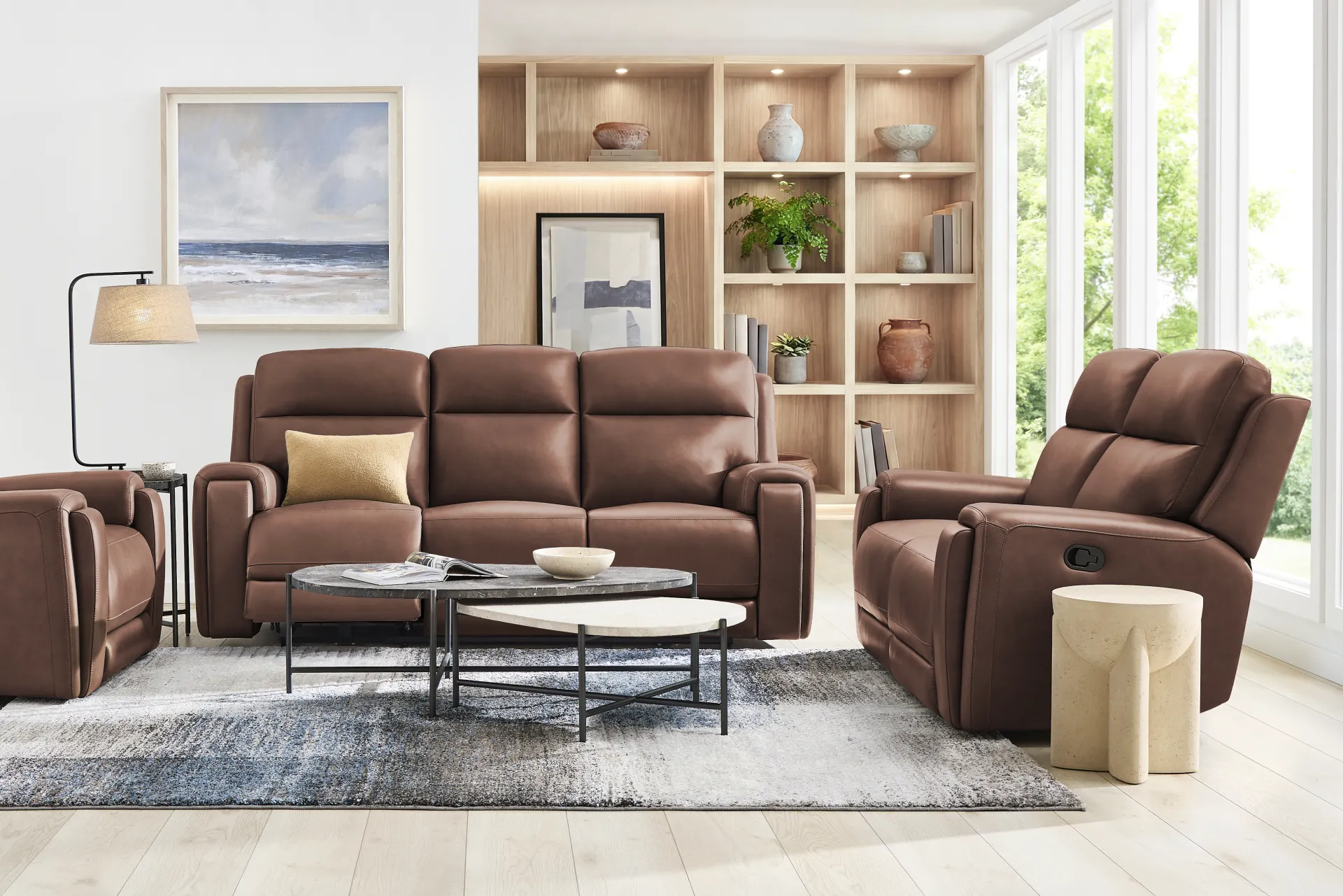 Genesis Brown Leather Dual Power Recliner - Image 1