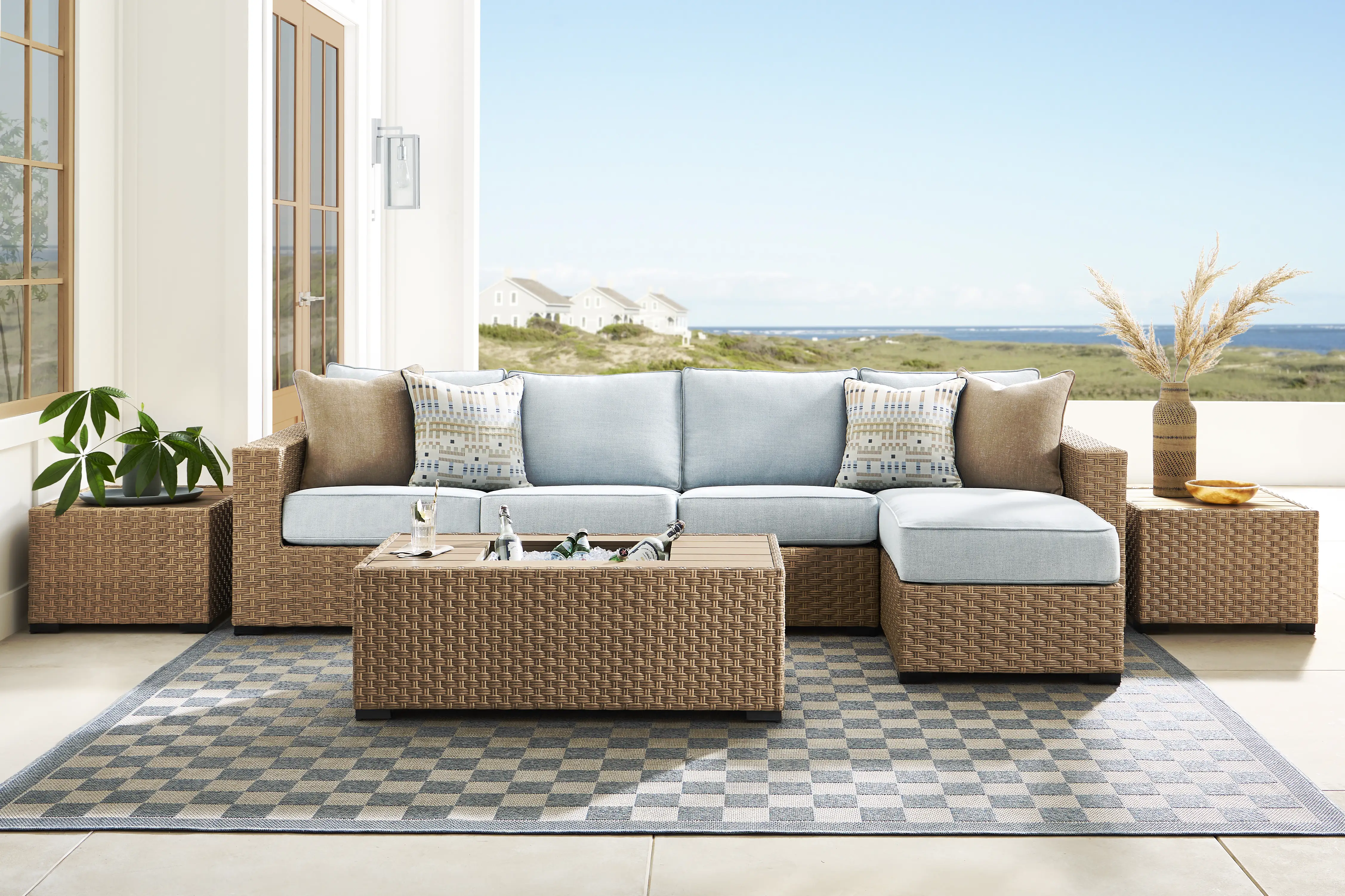 Rialto II Natural 3 Pc Outdoor Sectional with Sky Cushions - Image 1