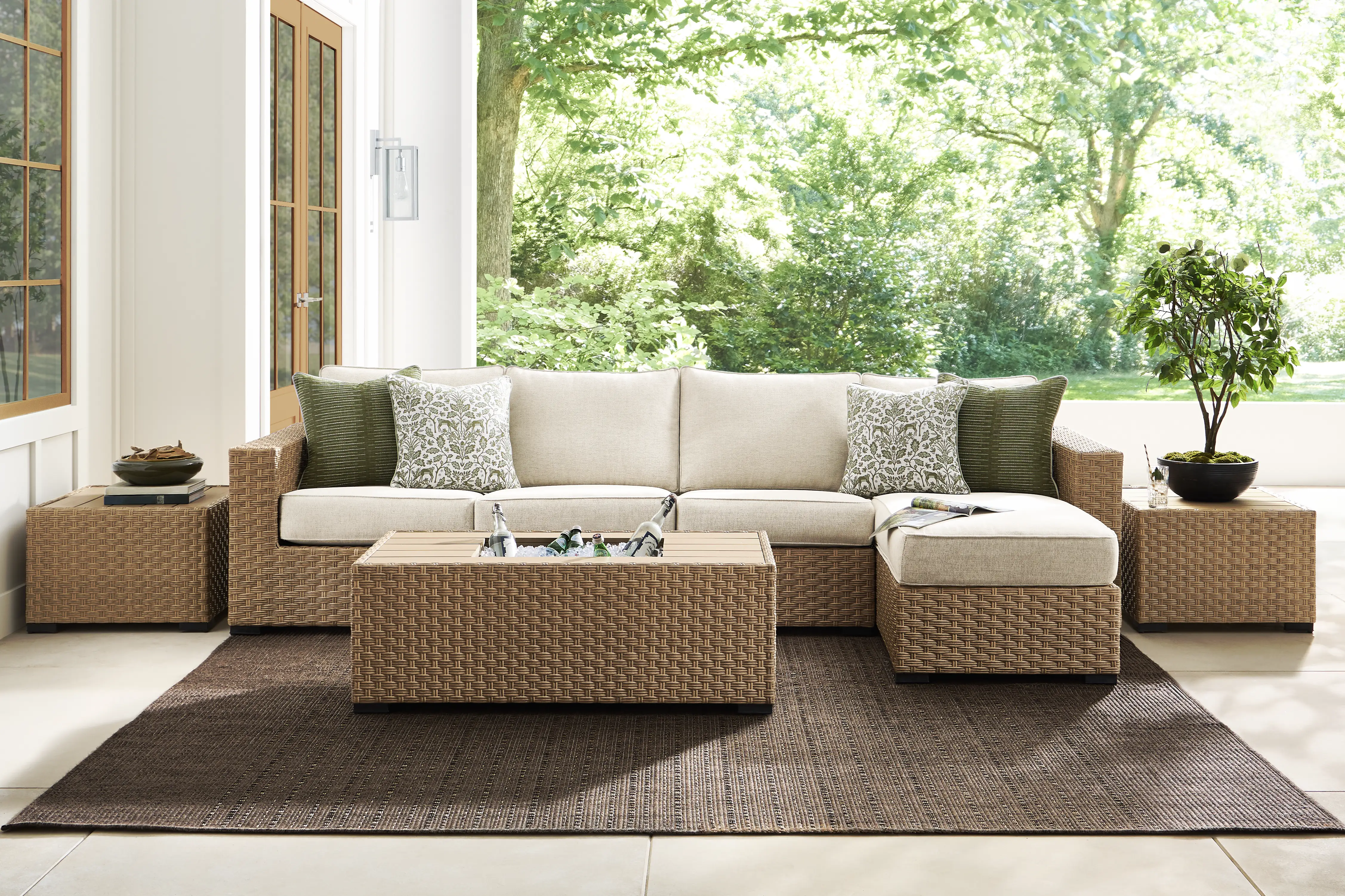 Rialto II Natural 3 Pc Outdoor Sectional with Sand Cushions - Thumbnail - Image 2
