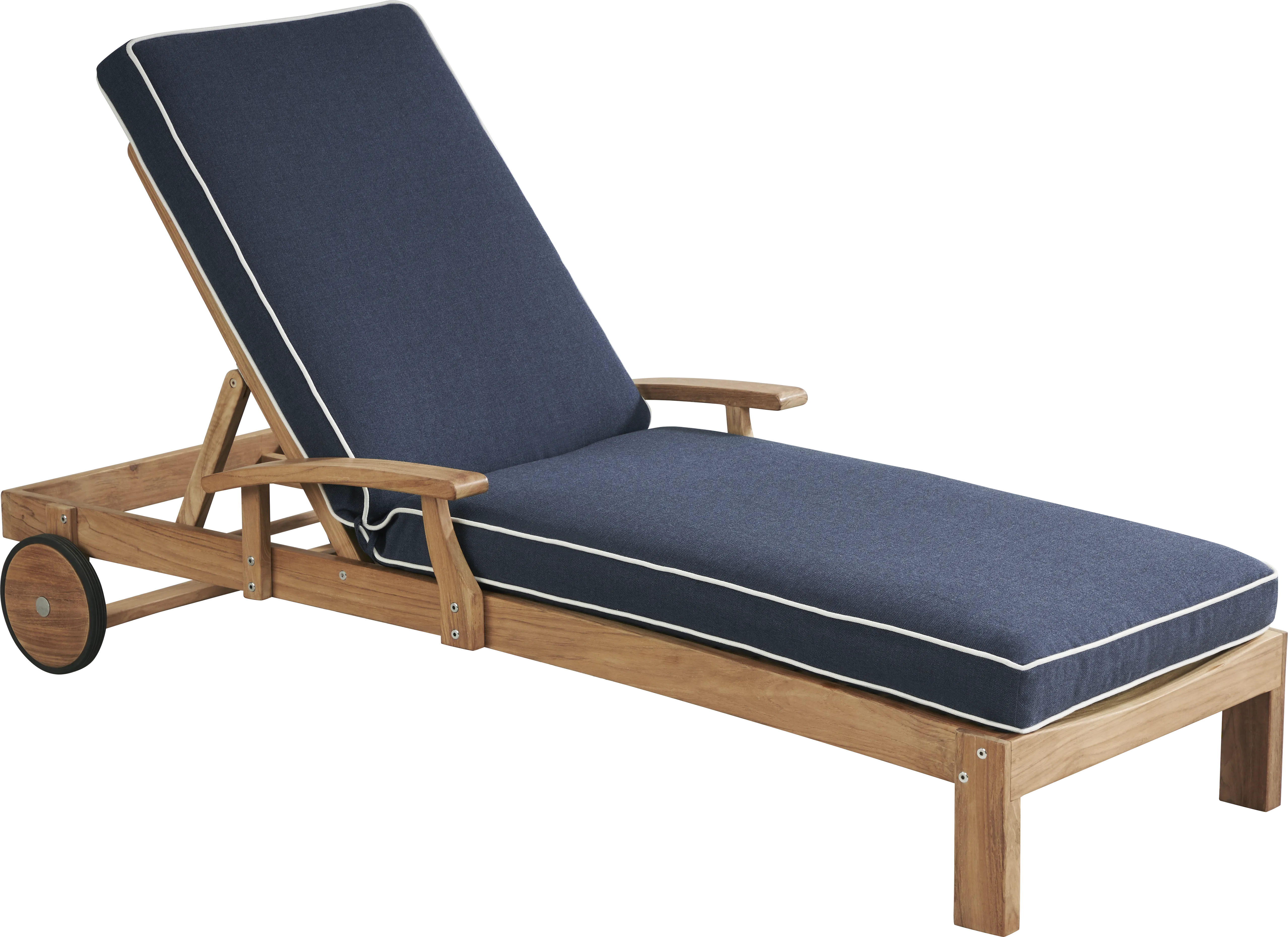 Pleasant Bay Teak Outdoor Chaise with Indigo Cushions - Thumbnail - Image 1