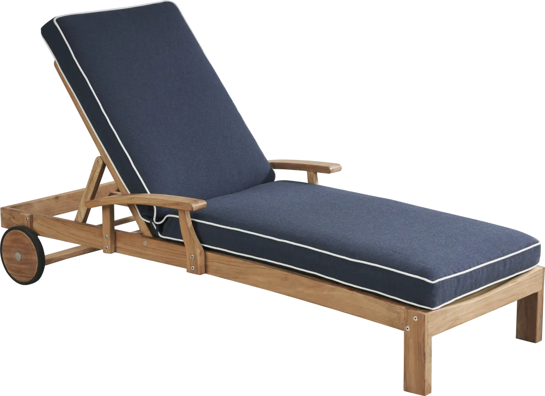 Pleasant Bay Teak Outdoor Chaise with Indigo Cushions