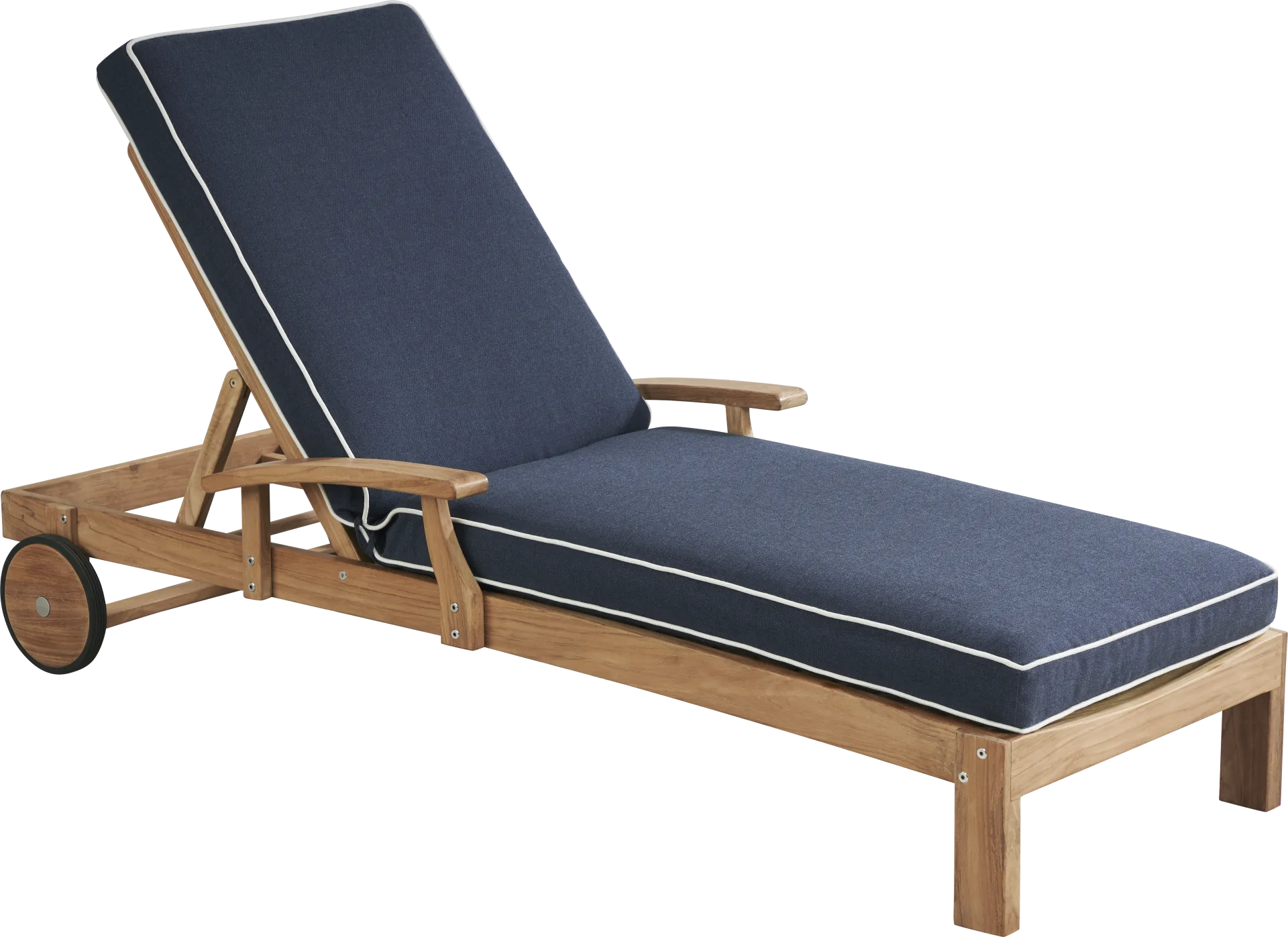 Pleasant Bay Teak Outdoor Chaise with Indigo Cushions - Image 1