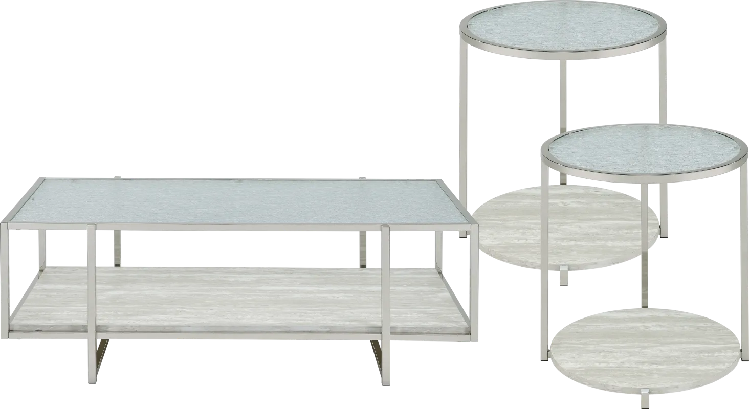 Mirage Silver 3 Pc Table Set