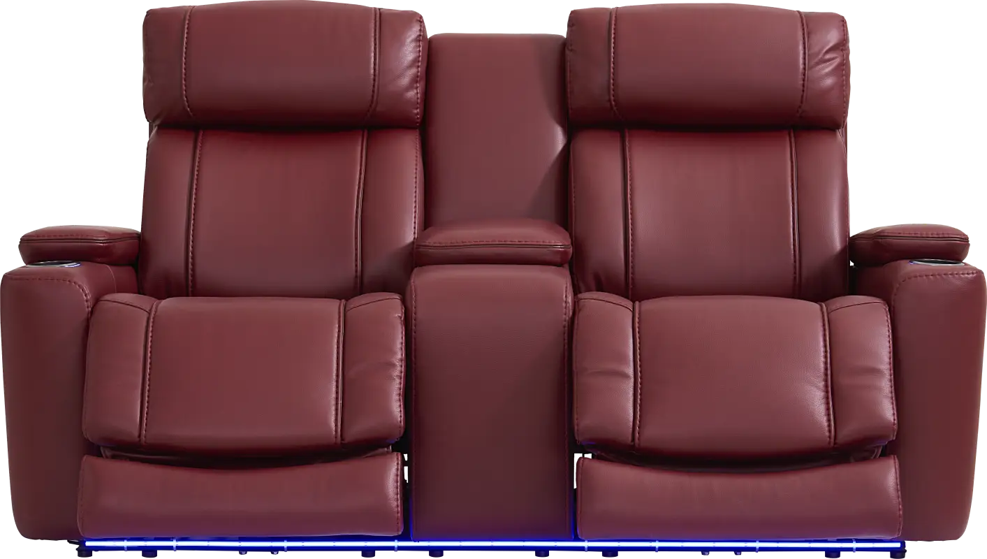 Haven Point Red Dual Power Reclining Console Loveseat