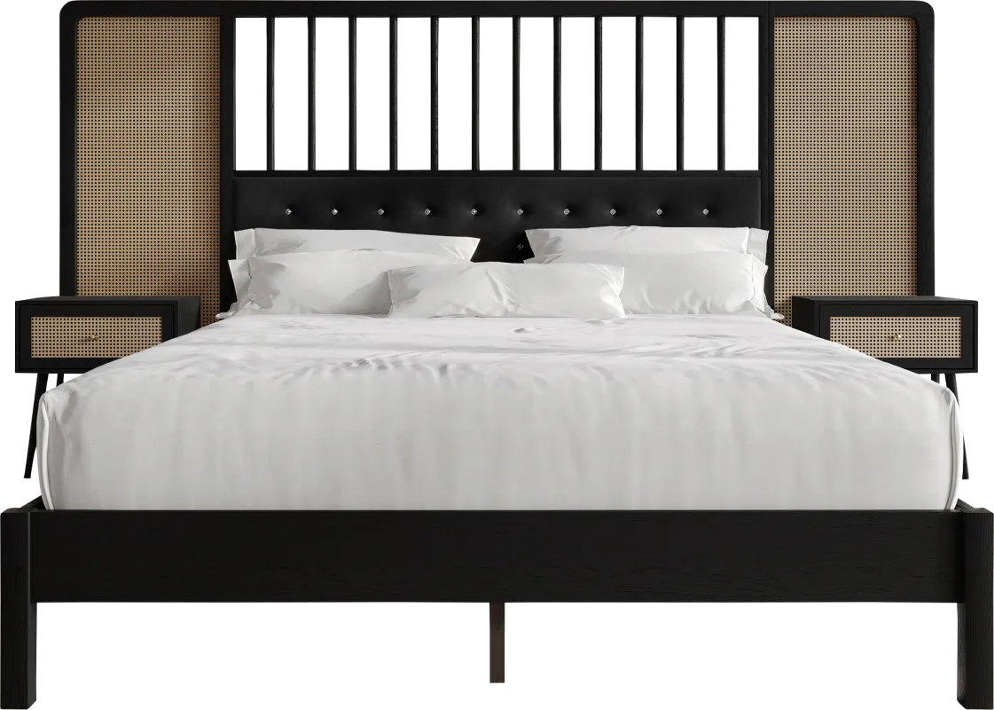 Amynus Black King Bed with Nightstands