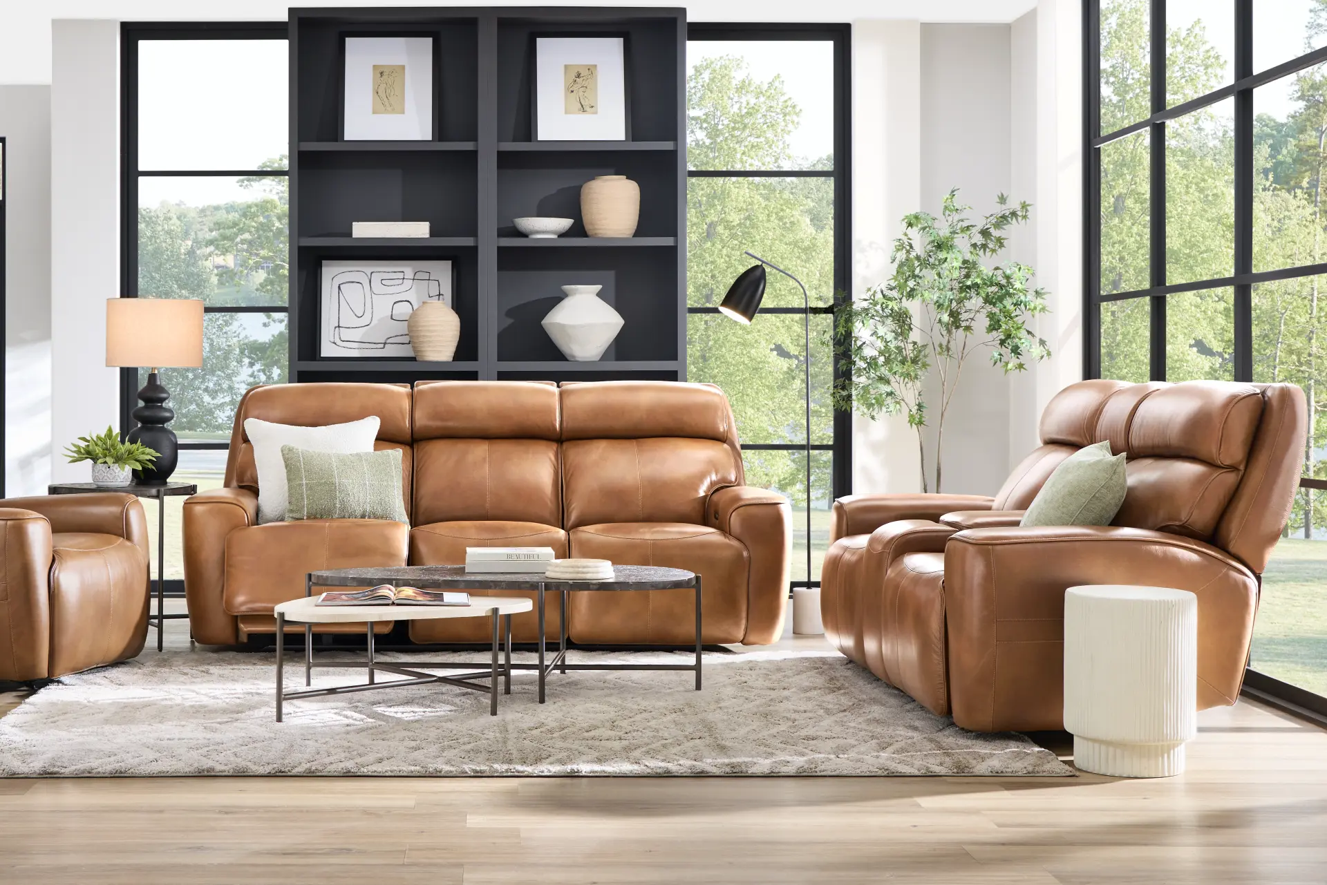 Peninsula Brown Leather 7 Pc Dual Power Reclining Living Room
