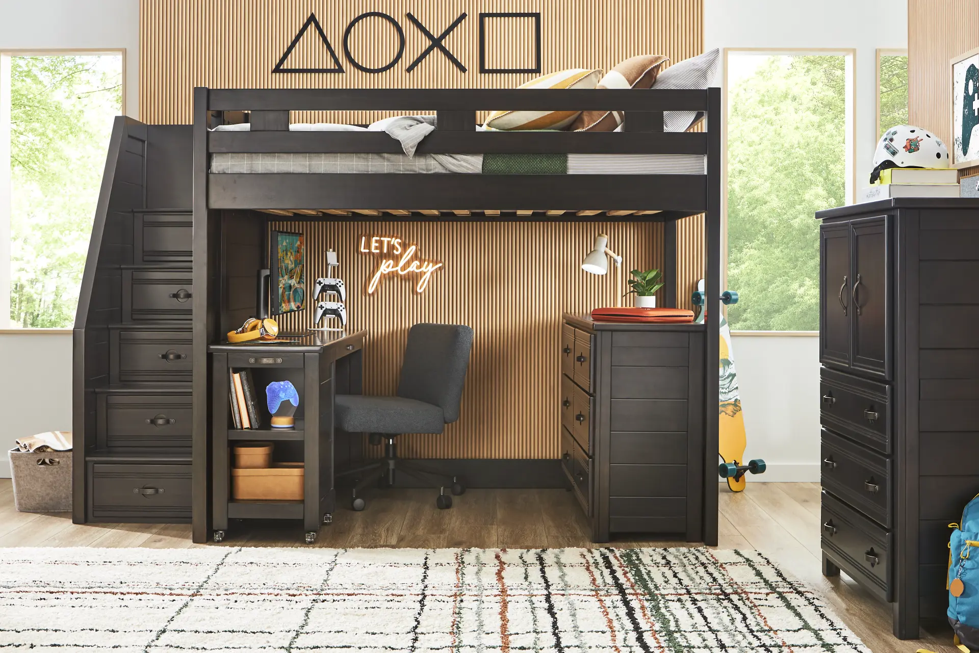 Kids Creekside 3.0 Charcoal Twin Step Loft Bed with Desk