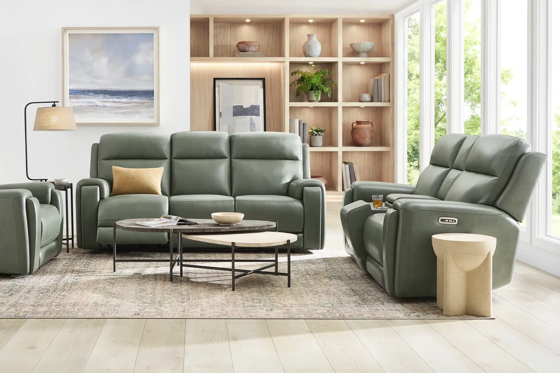 Genesis Green Leather 2 Pc Dual Power Reclining Living Room