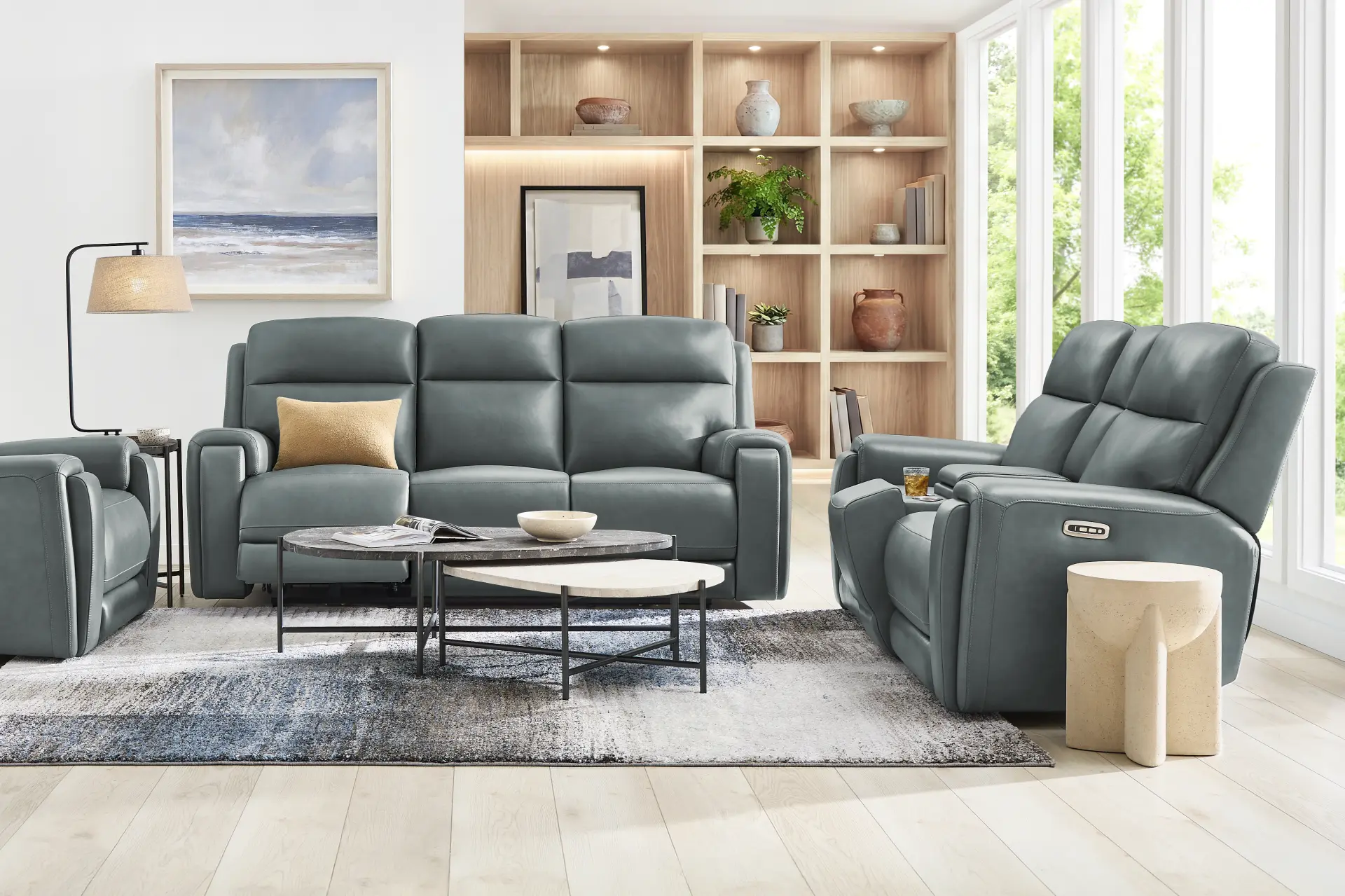 Genesis Blue Leather 2 Pc Dual Power Reclining Living Room