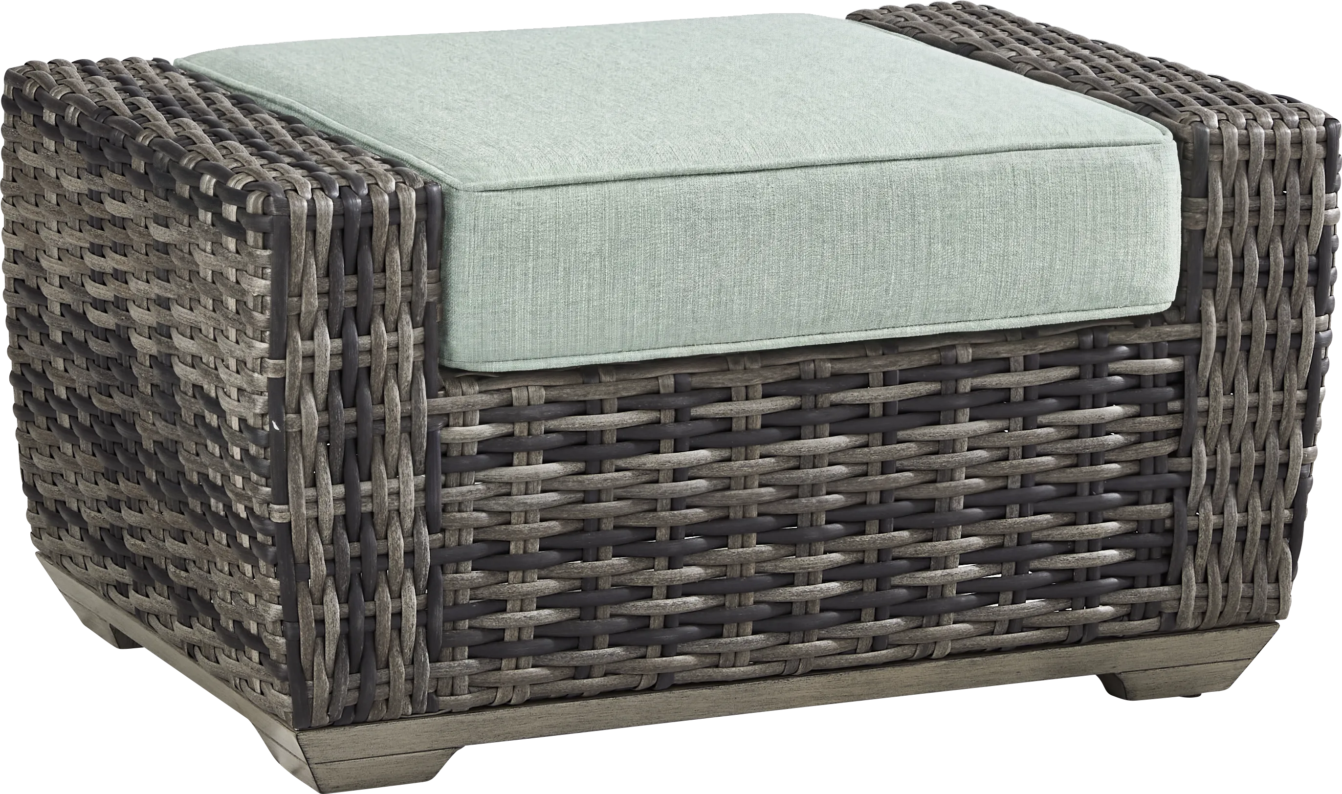Montecello Gray Outdoor Ottoman with Mist Cushions - Thumbnail - Image 1