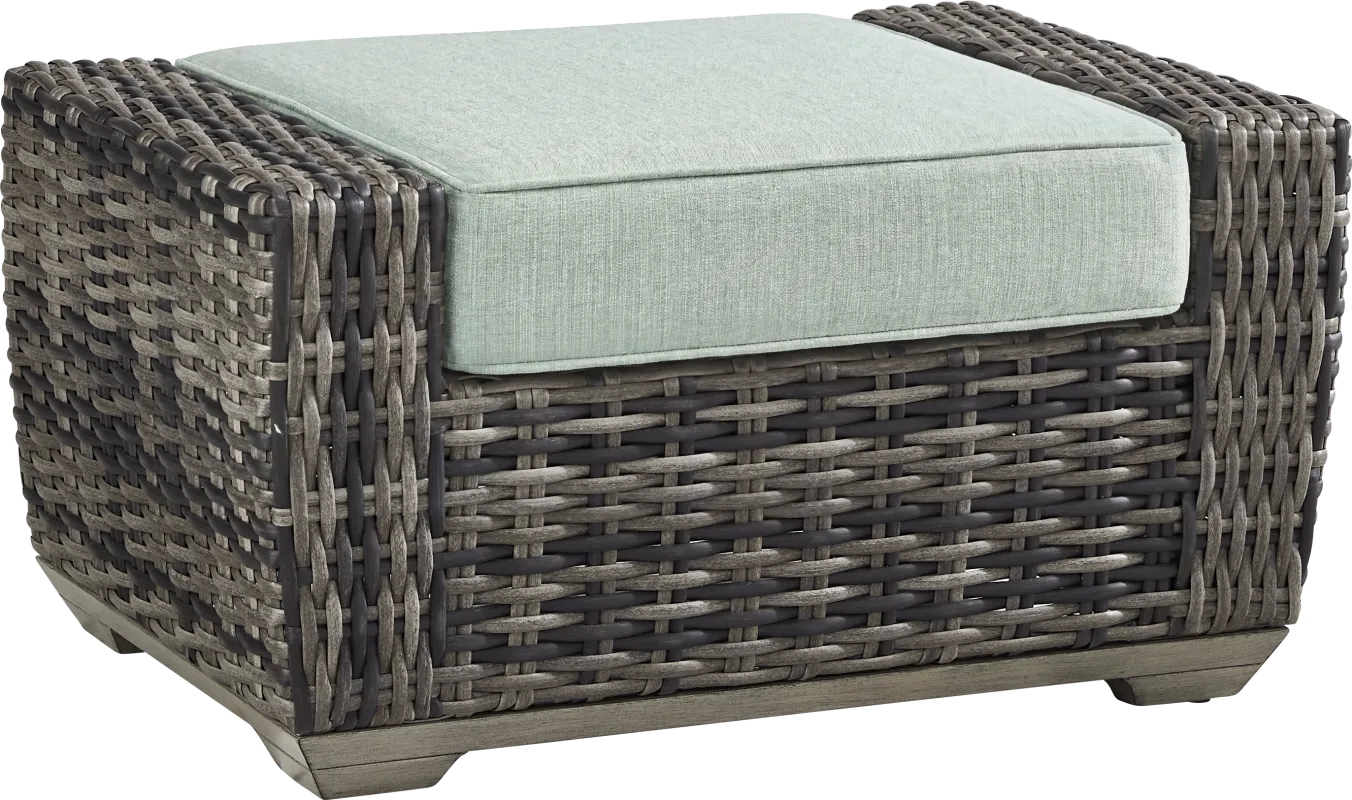 Montecello Gray Outdoor Ottoman with Mist Cushions