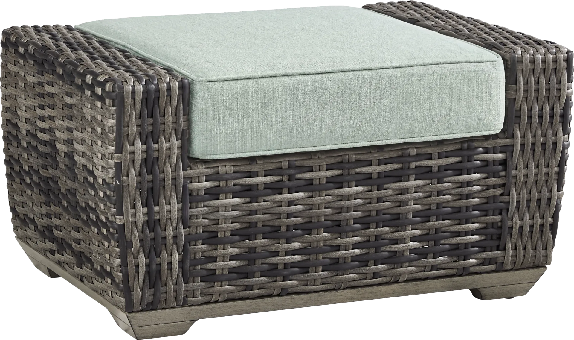 Montecello Gray Outdoor Ottoman with Mist Cushions - Image 1