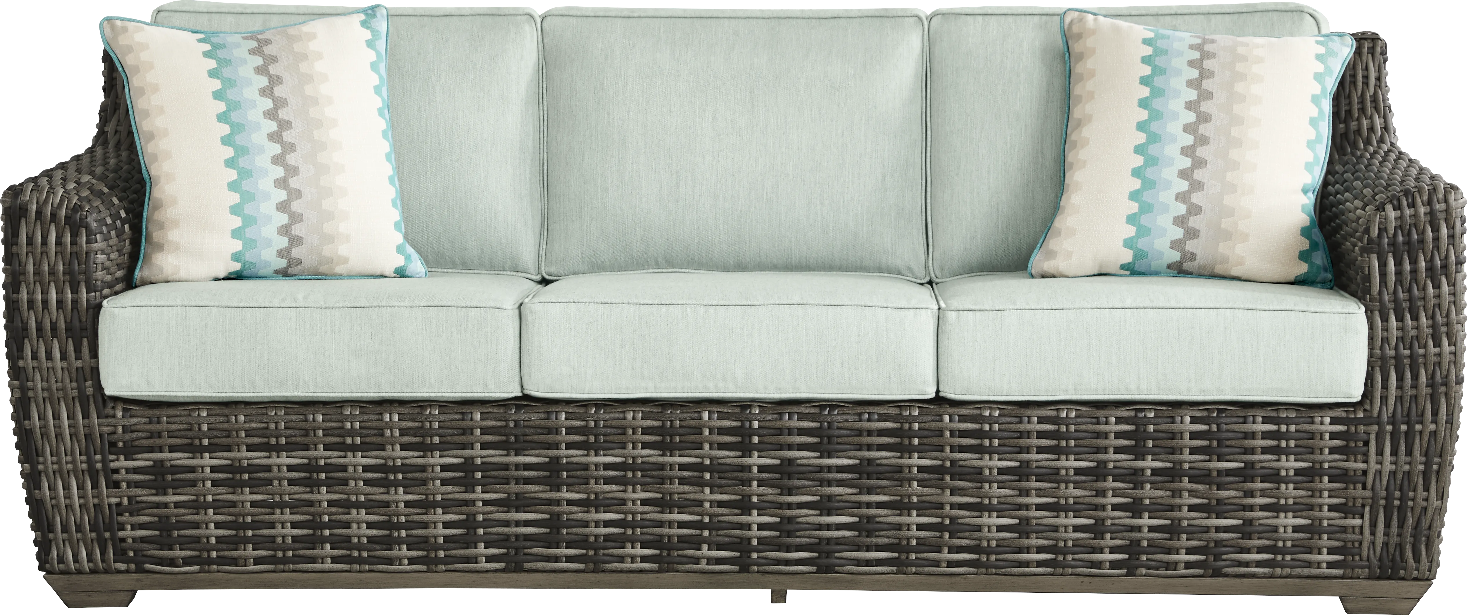 Montecello Gray Outdoor Sofa with Mist Cushions - Thumbnail - Image 1