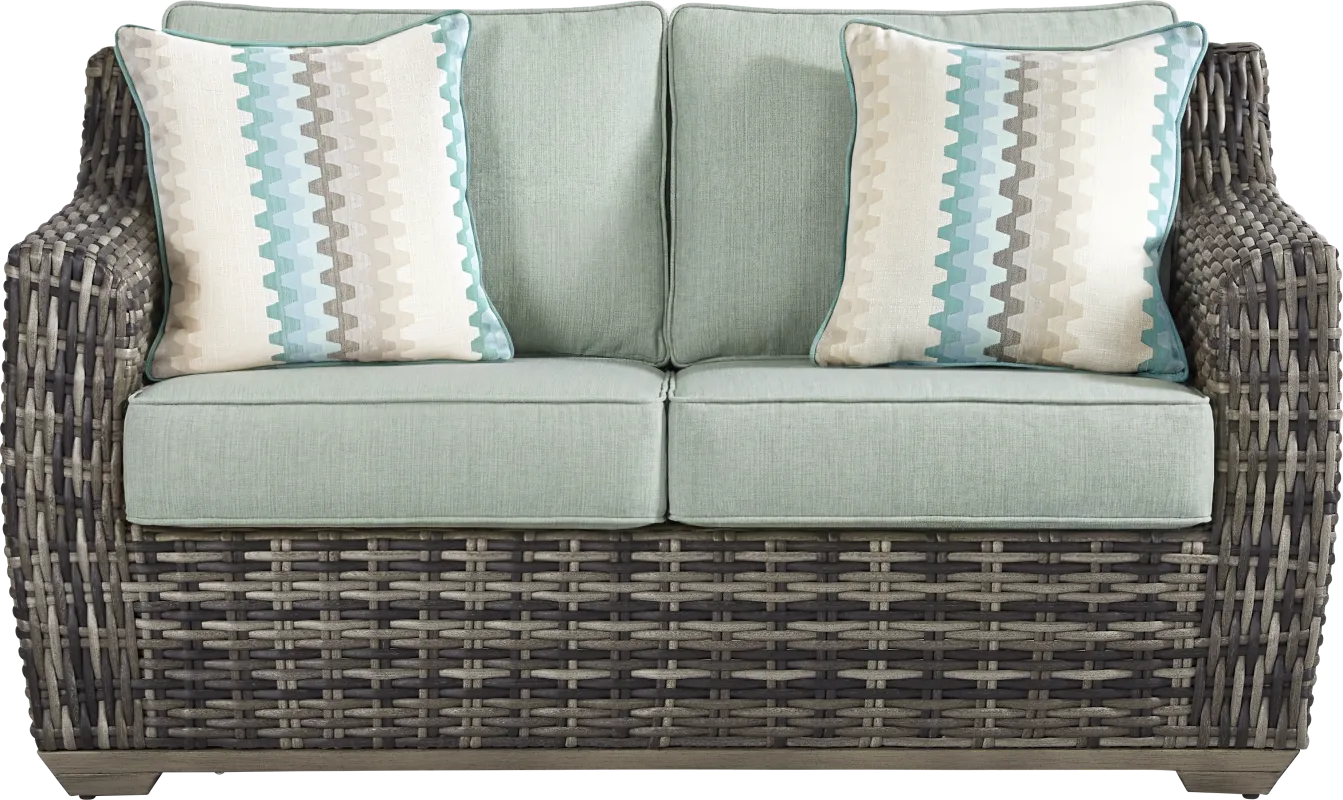 Montecello Gray Outdoor Loveseat with Mist Cushions