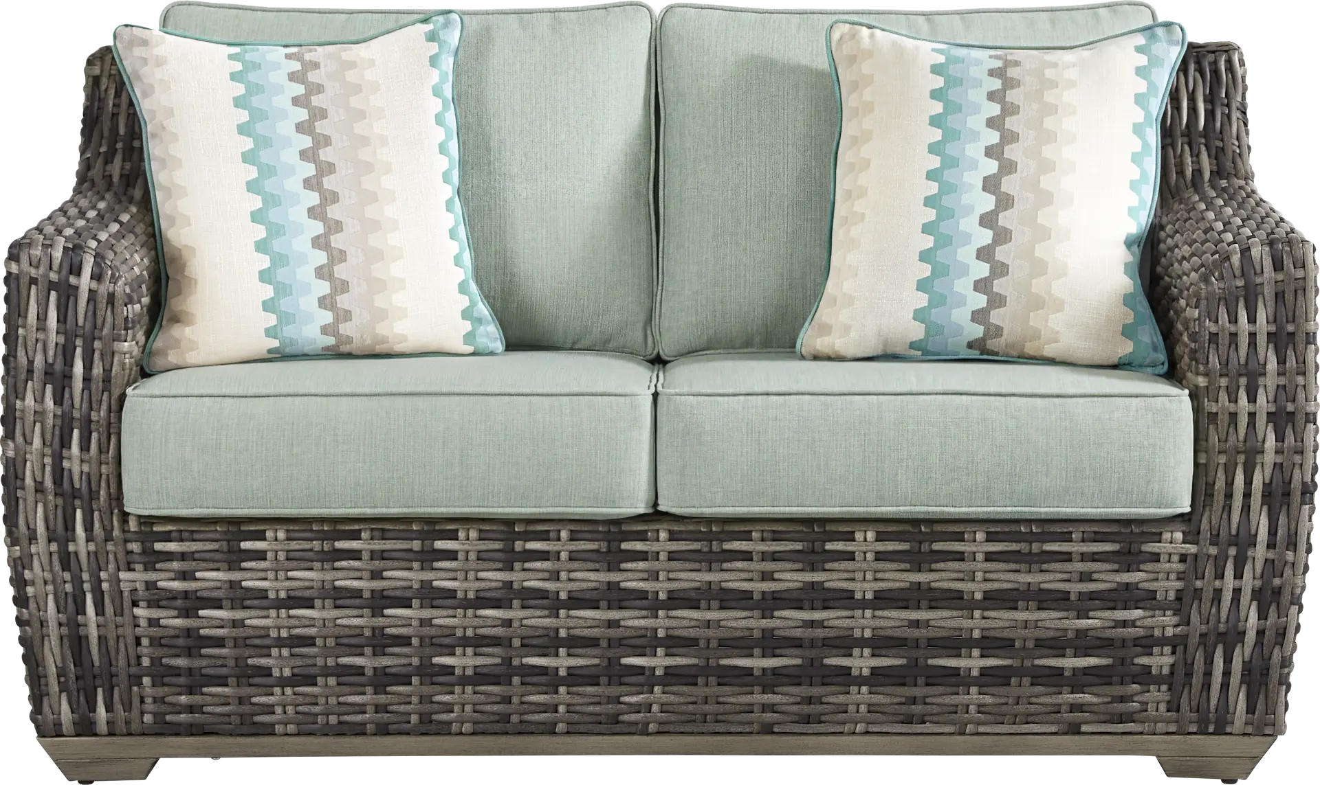 Montecello Gray Outdoor Loveseat with Mist Cushions