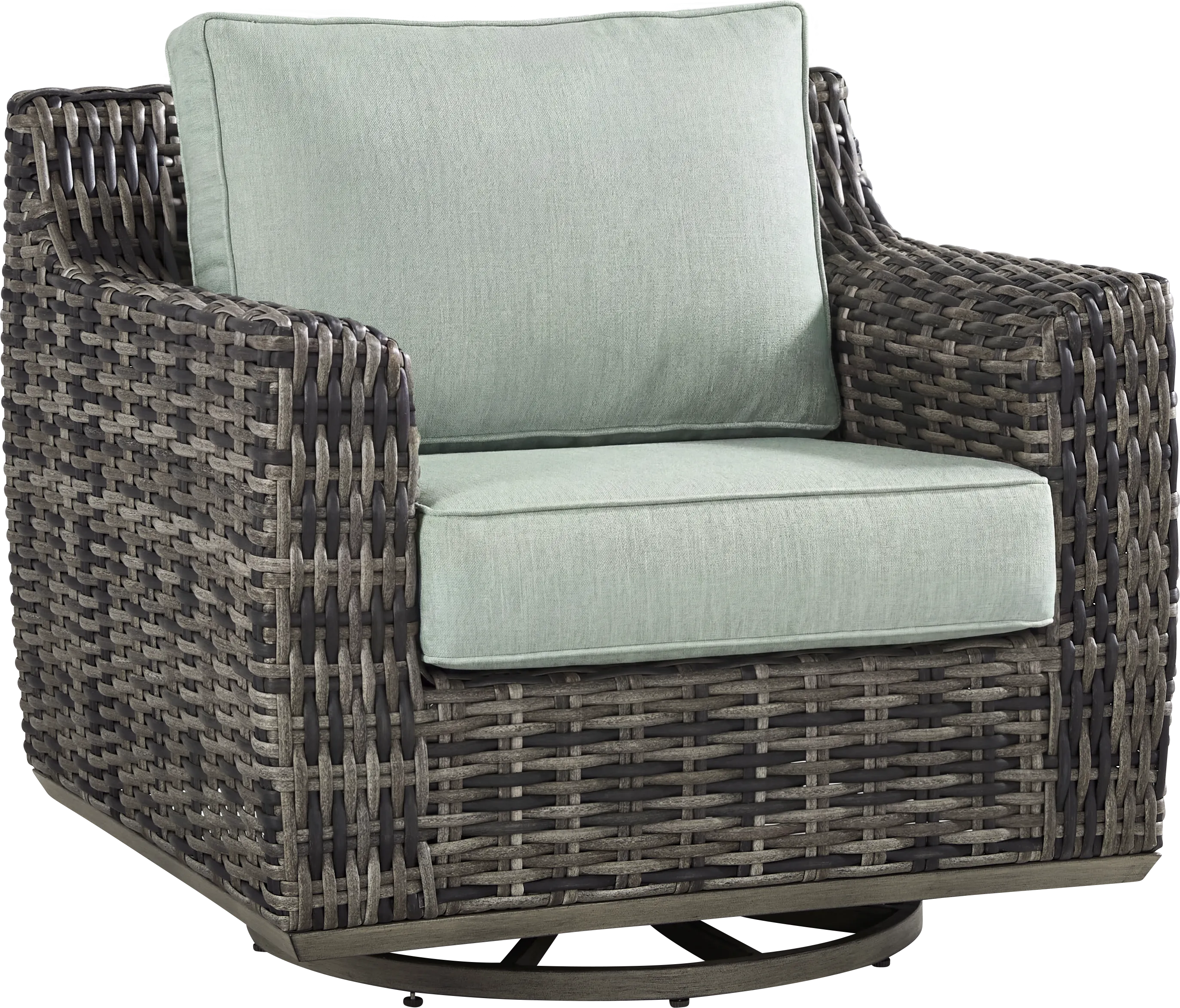 Montecello Gray Outdoor Swivel Club Chair with Mist Cushions - Thumbnail - Image 1