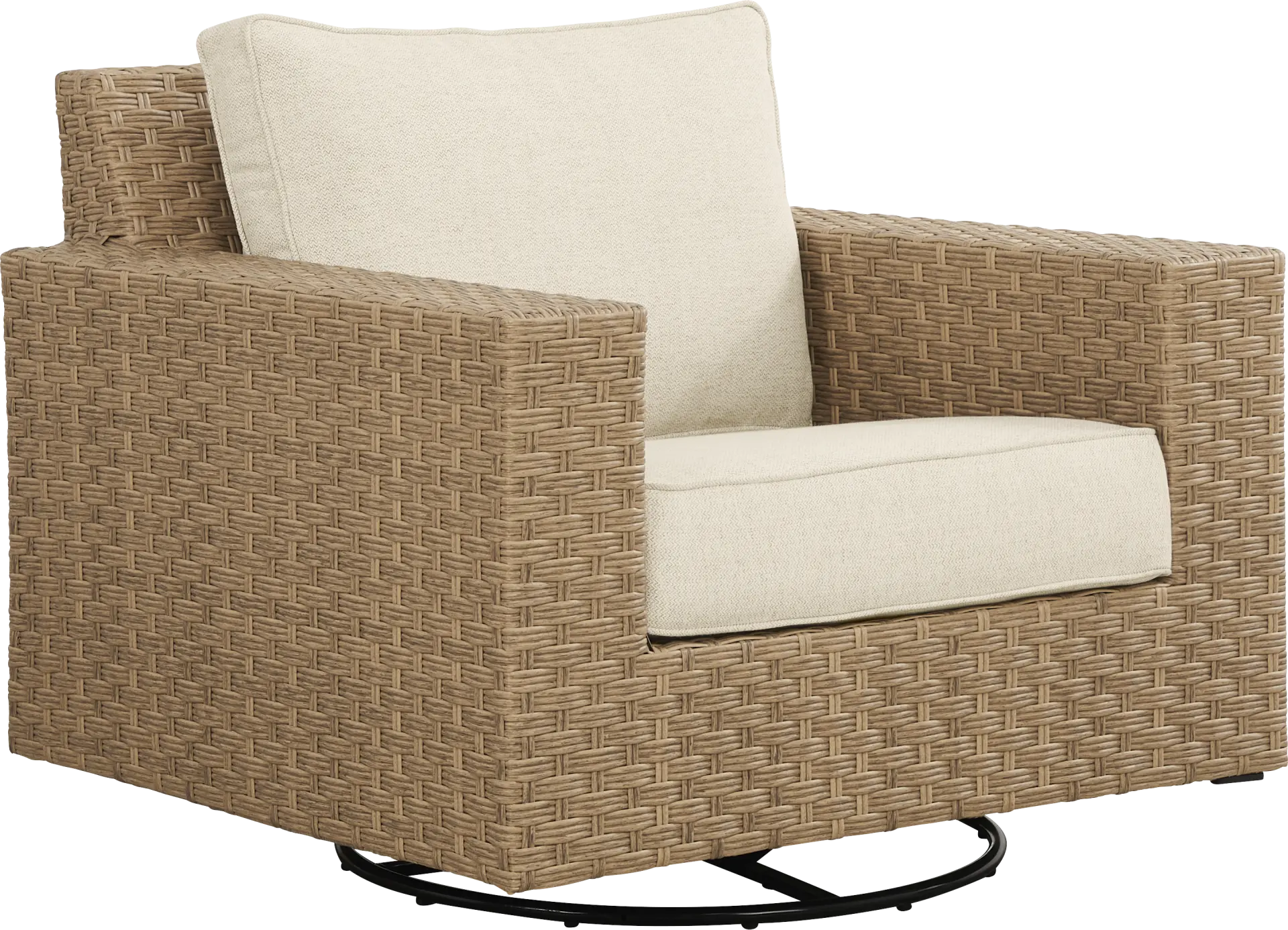 Rialto II Natural Outdoor Swivel Glider with Sand Cushions