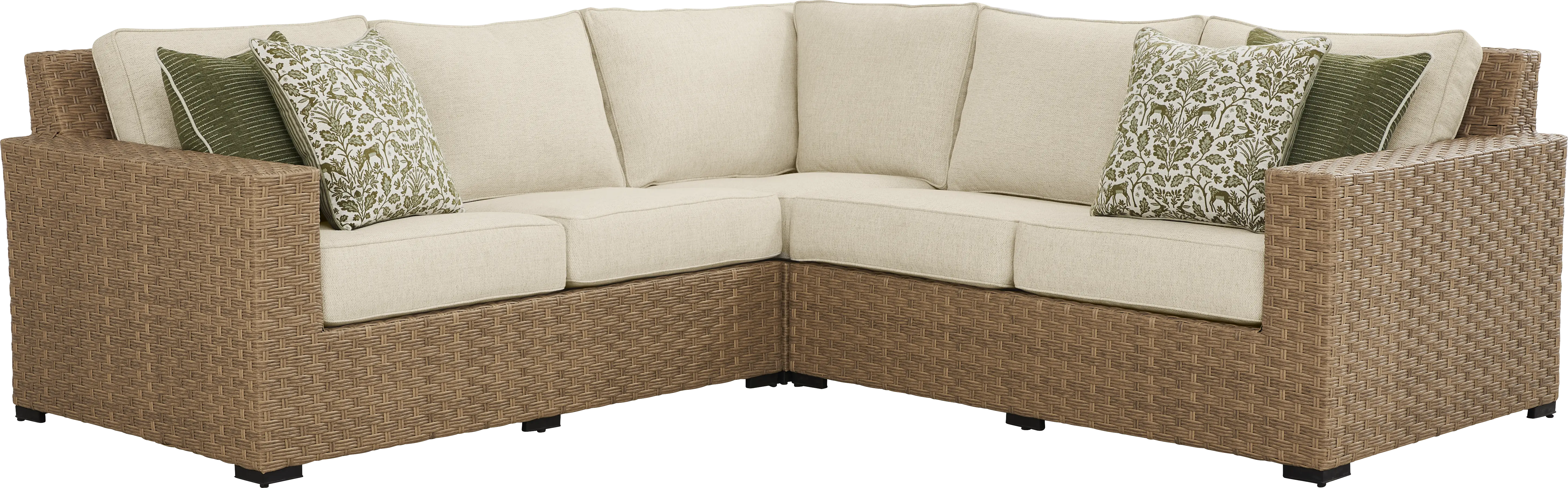 Rialto II Natural 3 Pc Outdoor Sectional with Sand Cushions - Thumbnail - Image 1