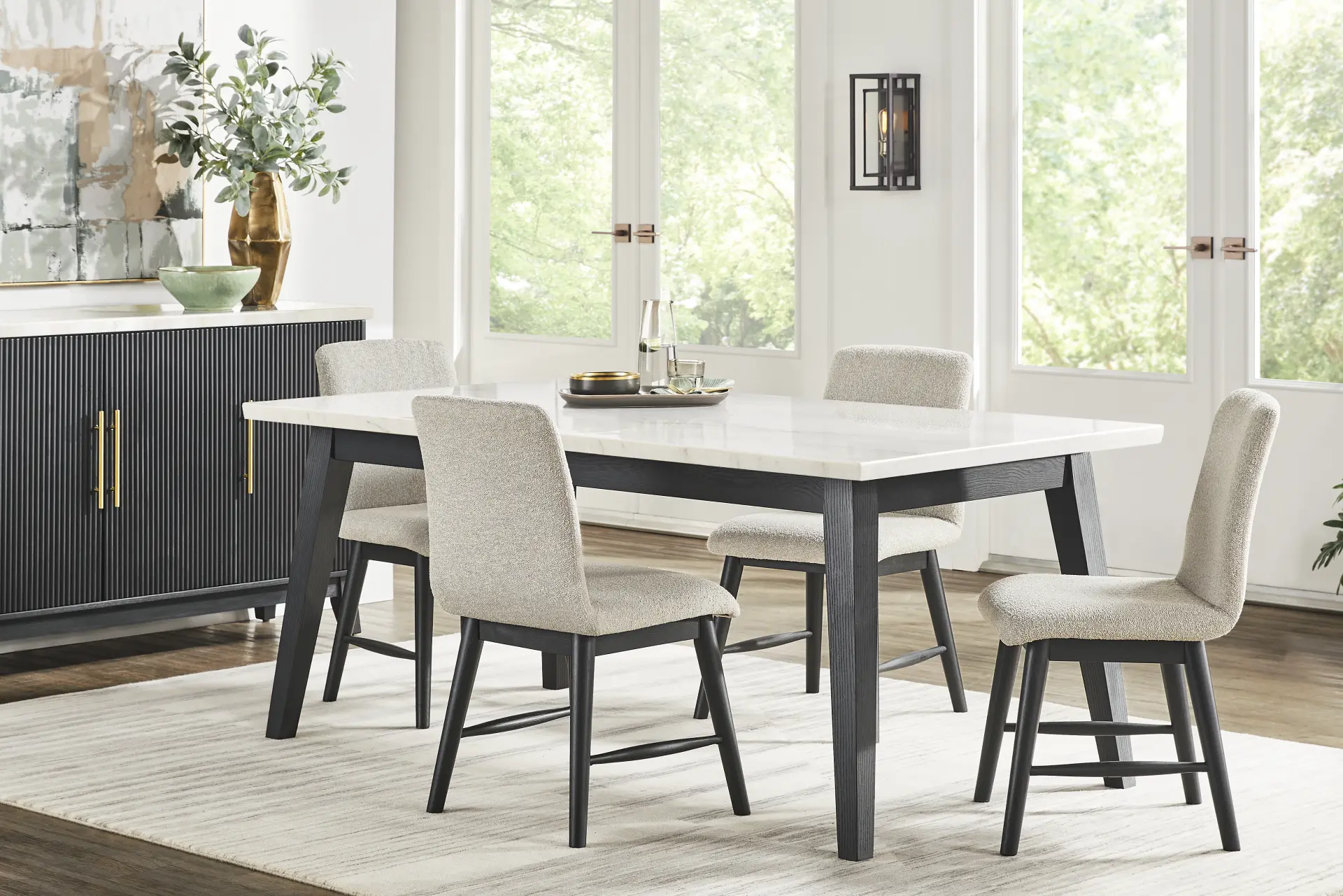 Viola Black 5 Pc Marble Top Dining Room