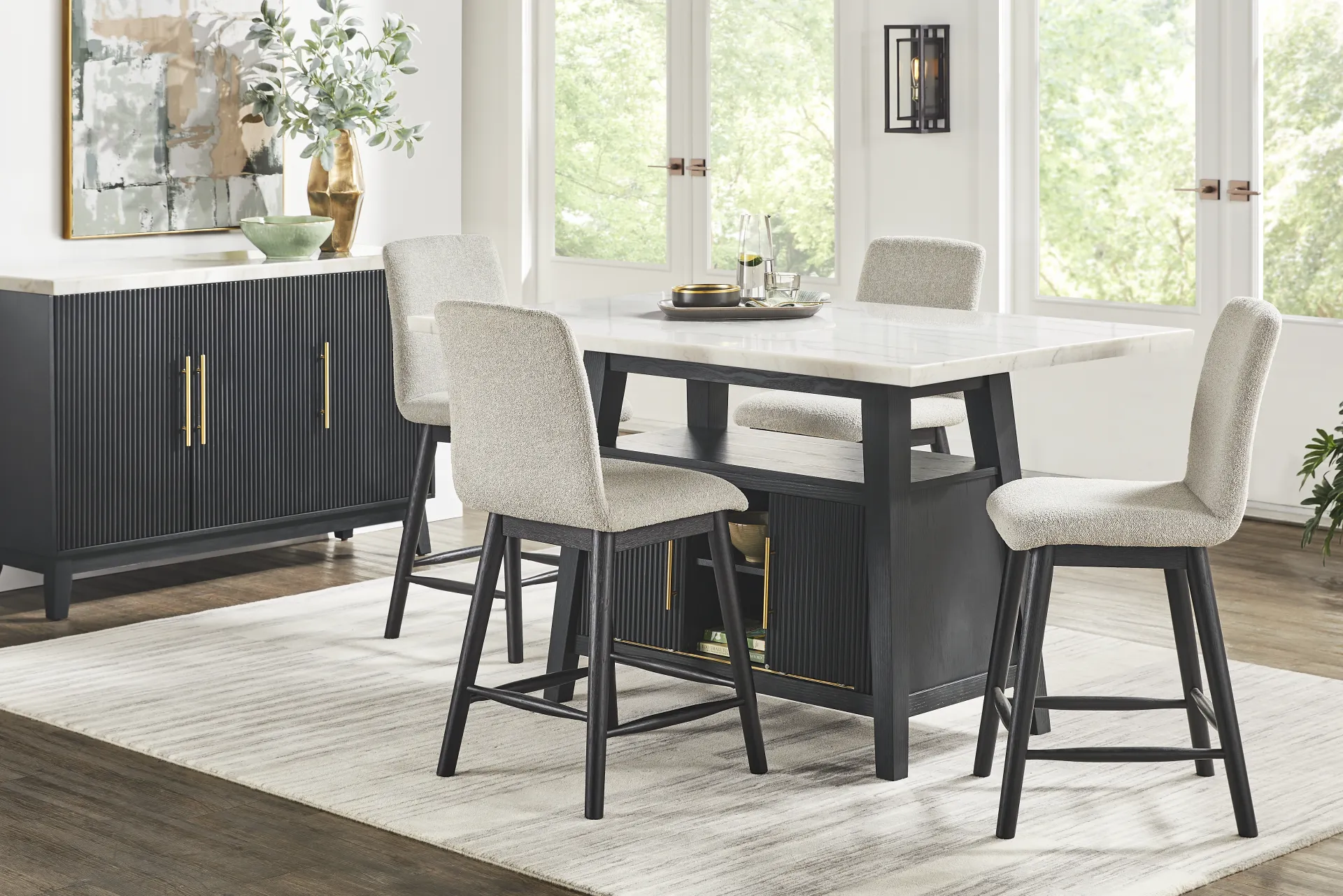 Viola Black Counter Height Marble Top Dining Table - Image 2