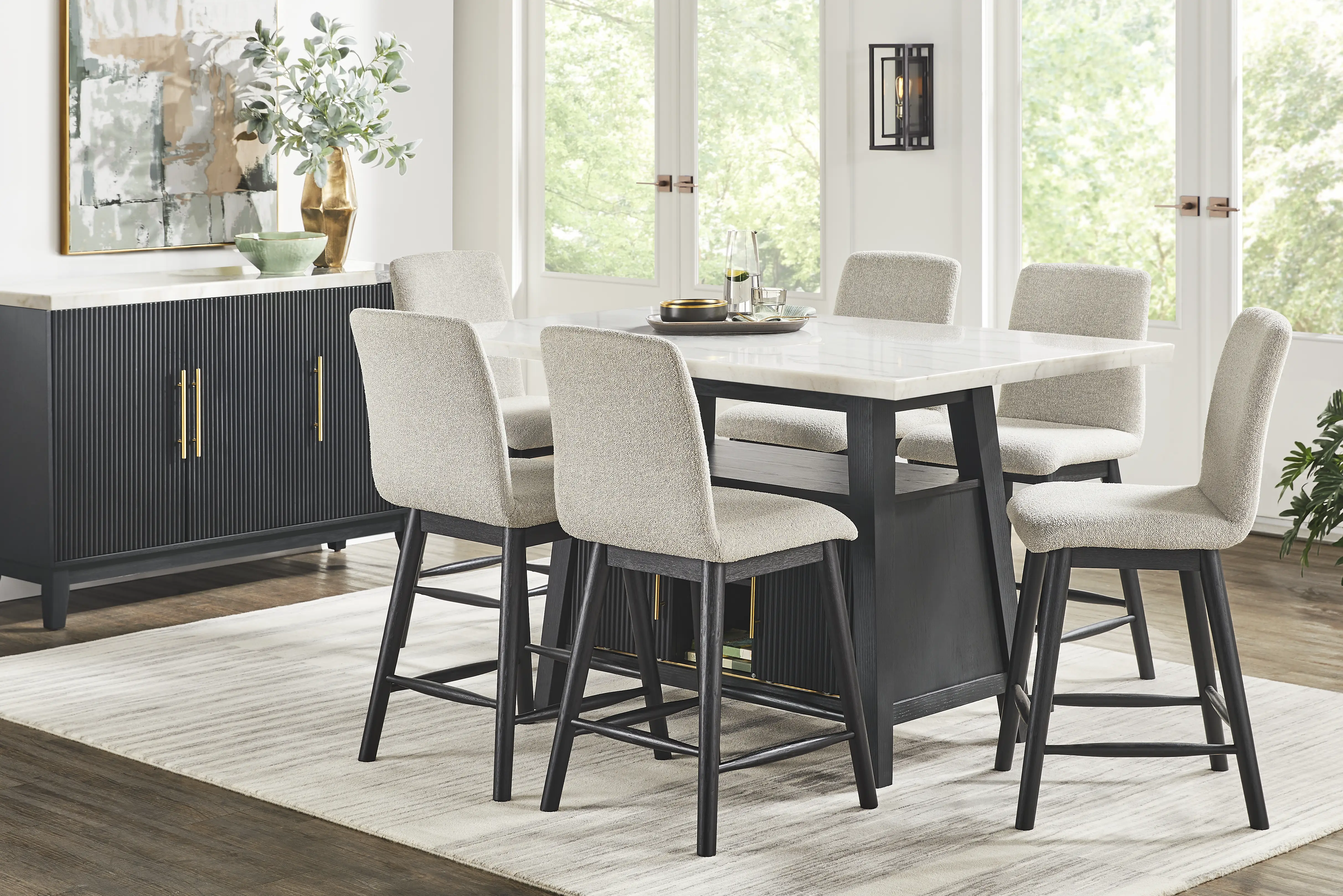 Viola Black 7 Pc Counter Height Marble Top Dining Room - Thumbnail - Image 1