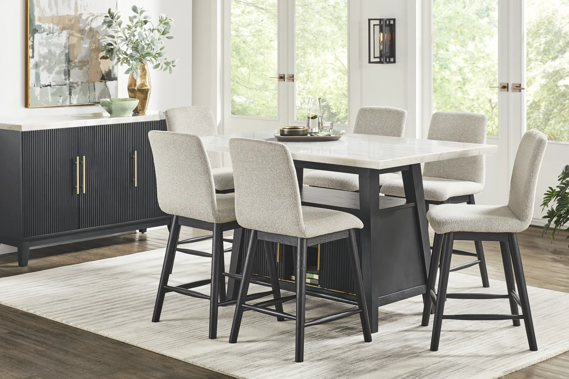 Viola Black 7 Pc Counter Height Marble Top Dining Room - Image 1