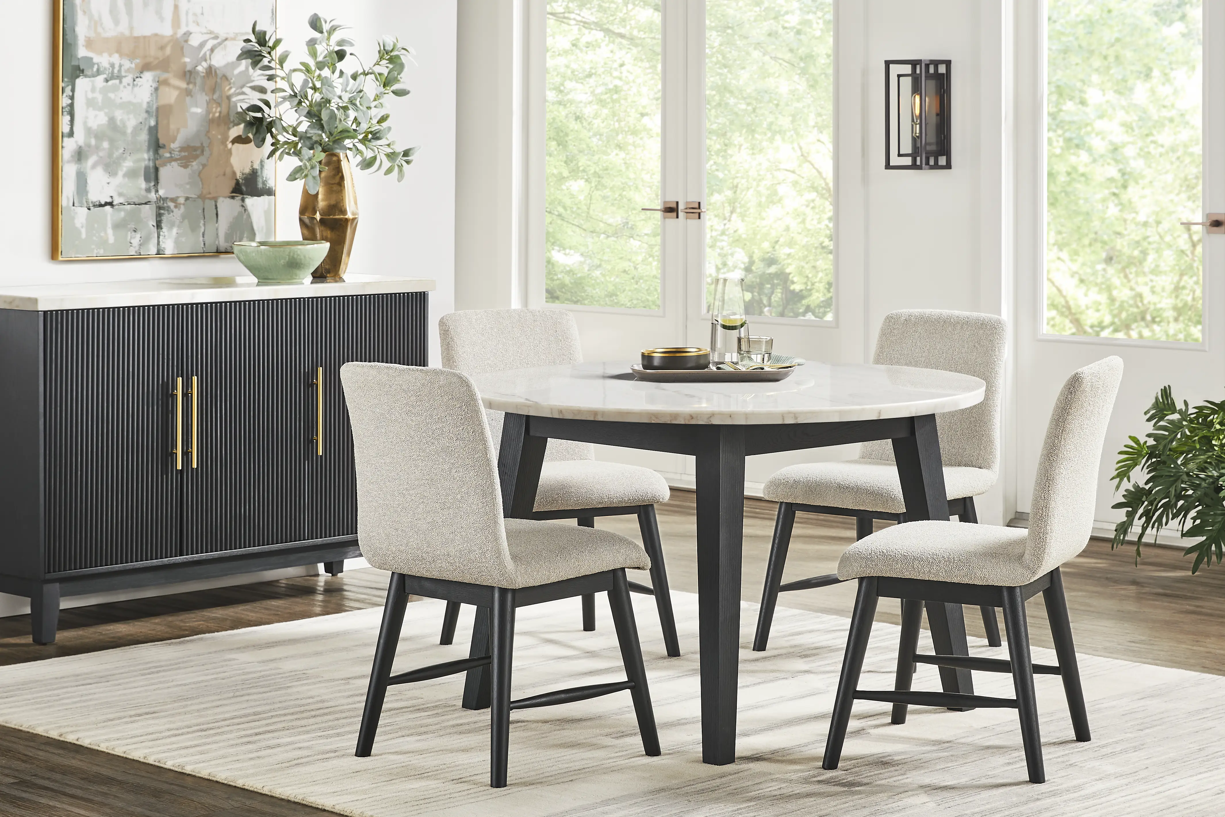 Viola Black 5 Pc Marble Top Round Dining Room - Thumbnail - Image 1