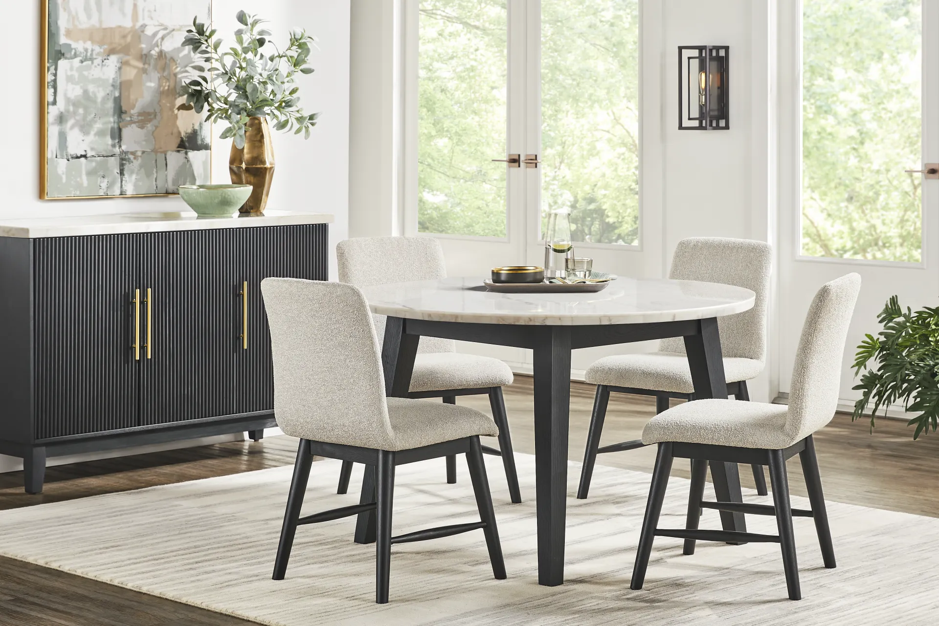 Viola Black 5 Pc Marble Top Round Dining Room - Image 1