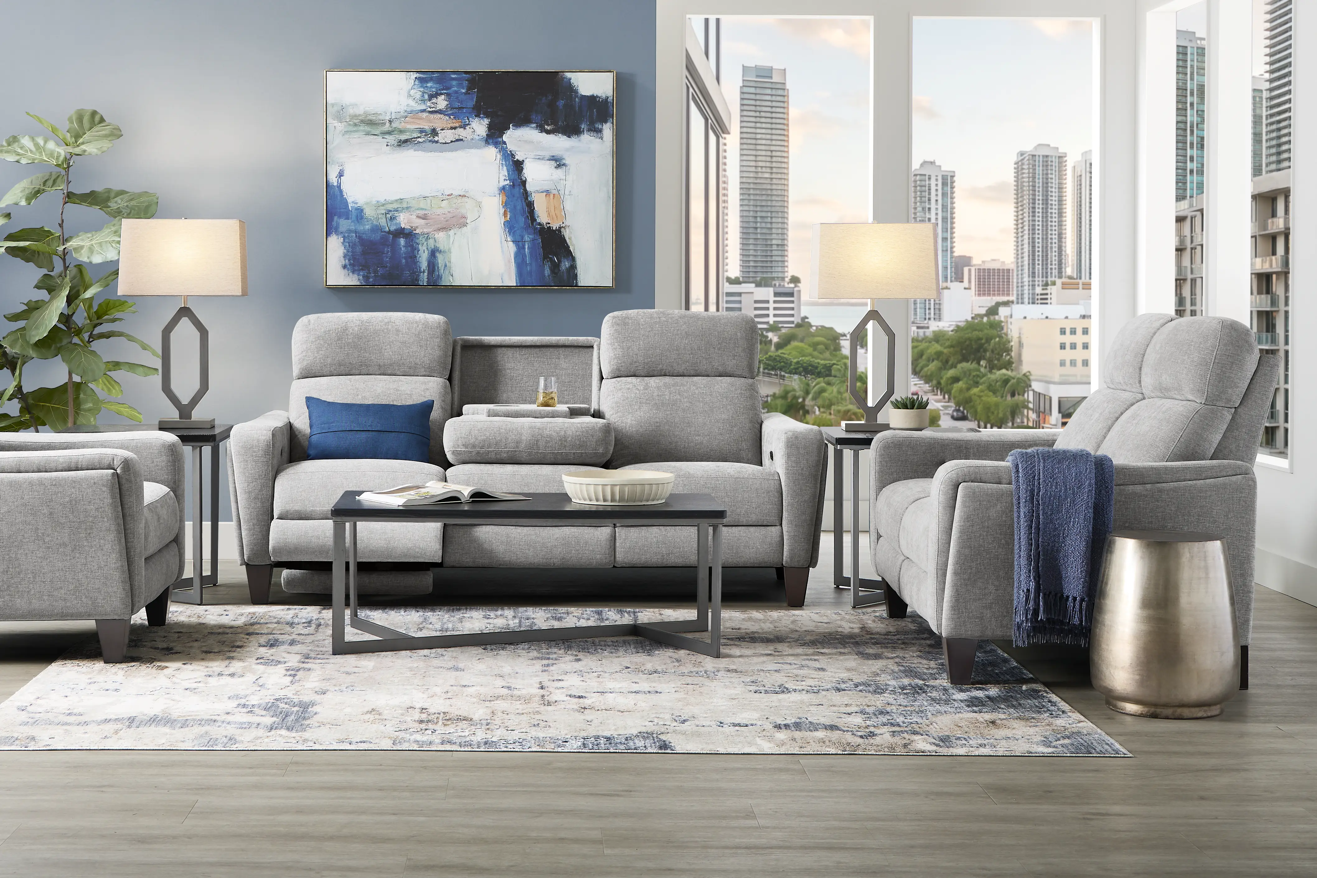 Ferguson Gray 8 Pc Living Room with Dual Power Reclining Sofa - Thumbnail - Image 1