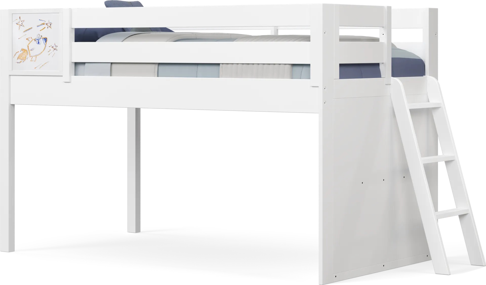 Kids Fantasy Fort White Twin Low Loft with Activity Panel - Image 1