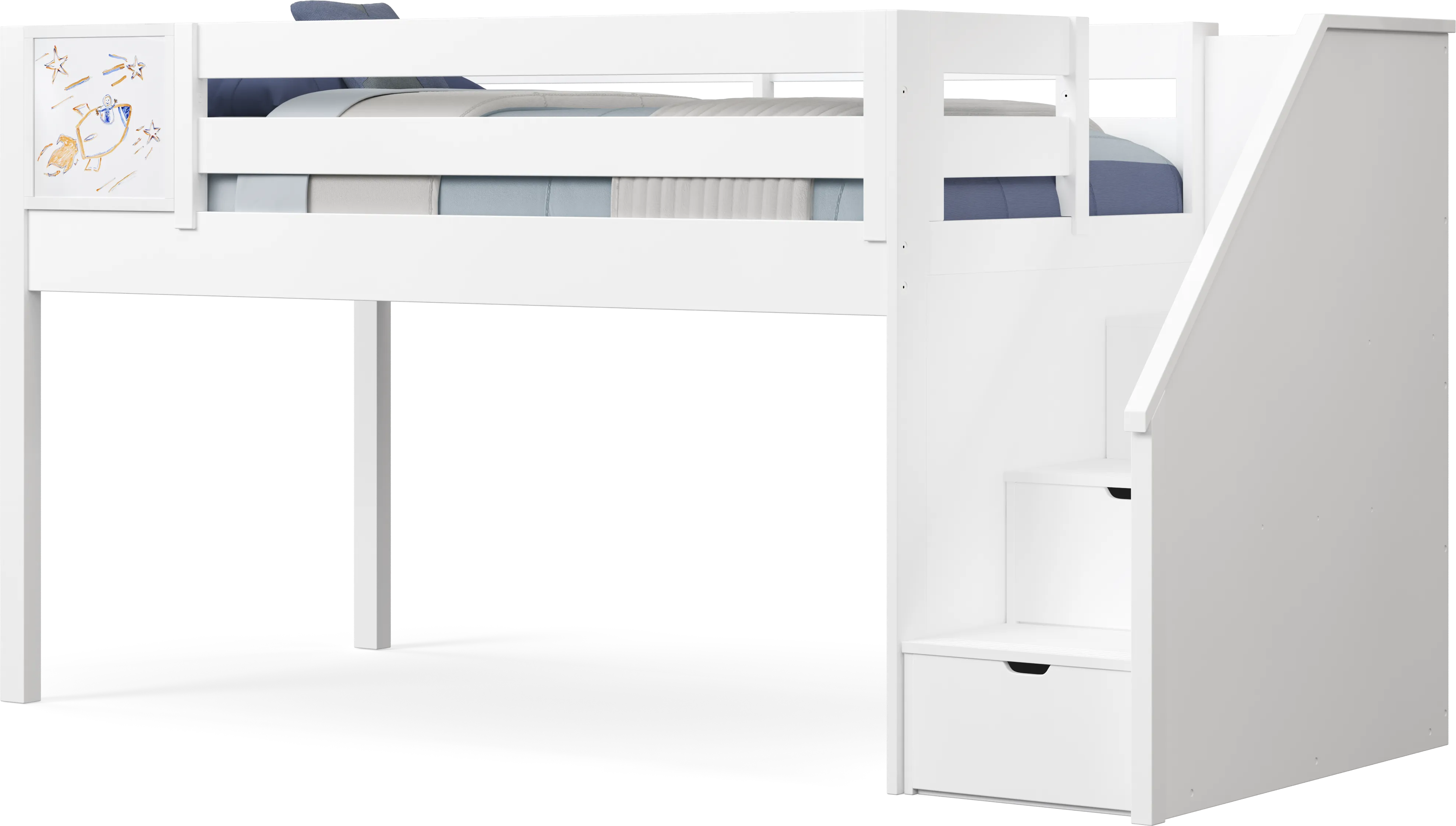Kids Fantasy Fort White Twin Low Step Loft with Activity Panel - Thumbnail - Image 1